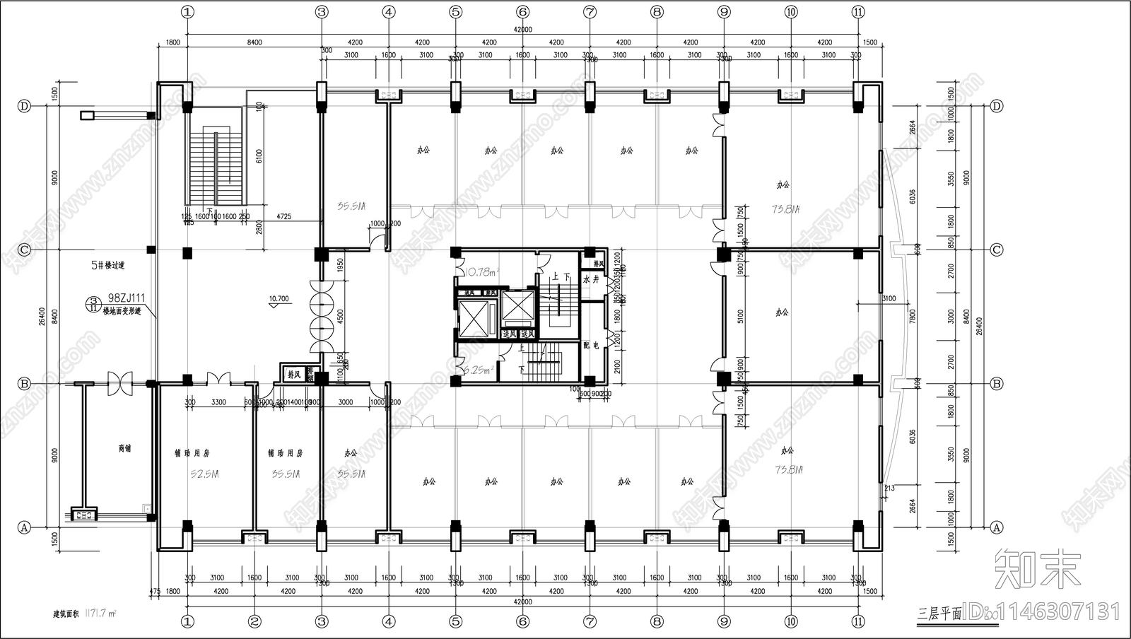 商业综合楼建筑cad施工图下载【ID:1146307131】