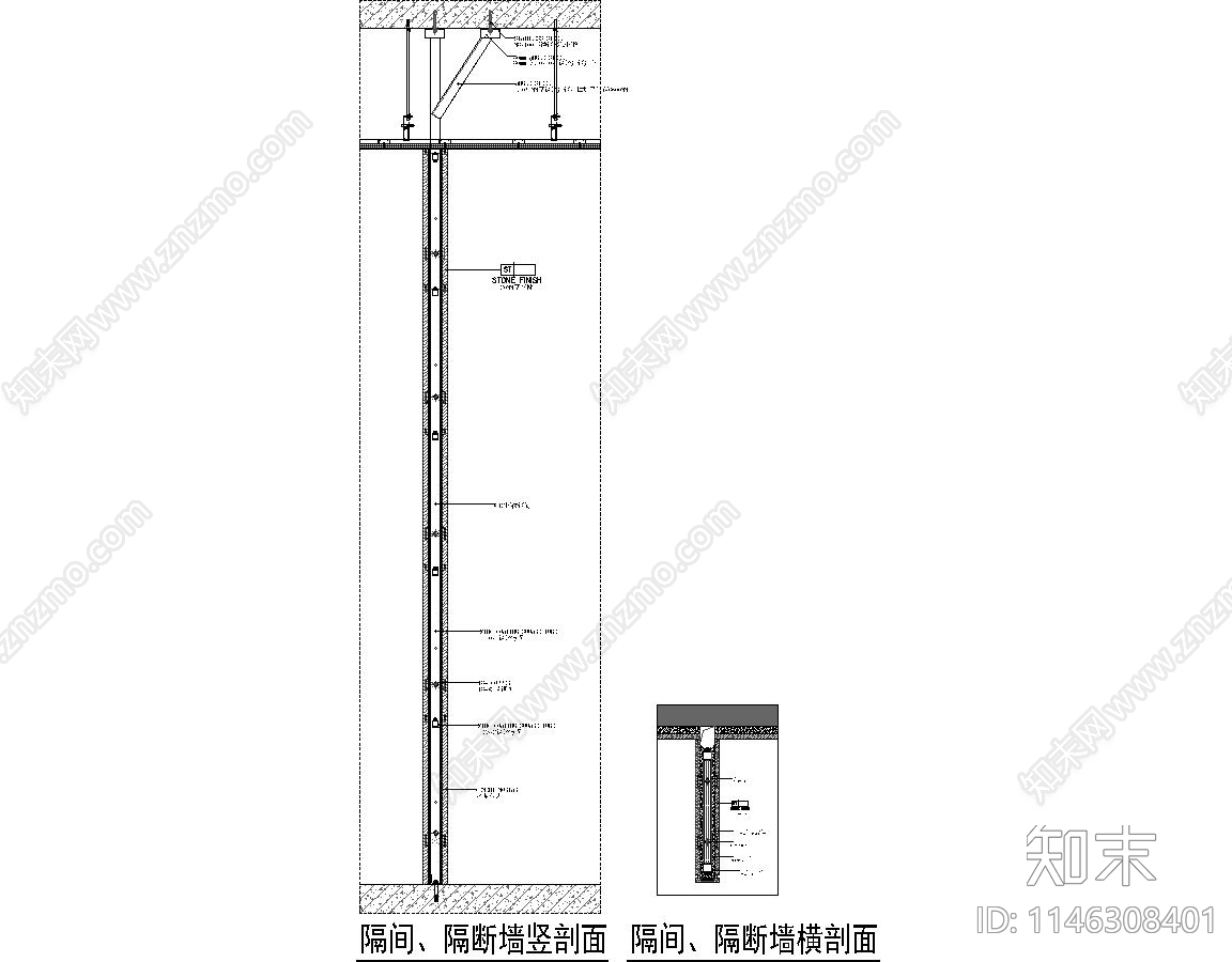 石材墙面地面大样节点cad施工图下载【ID:1146308401】