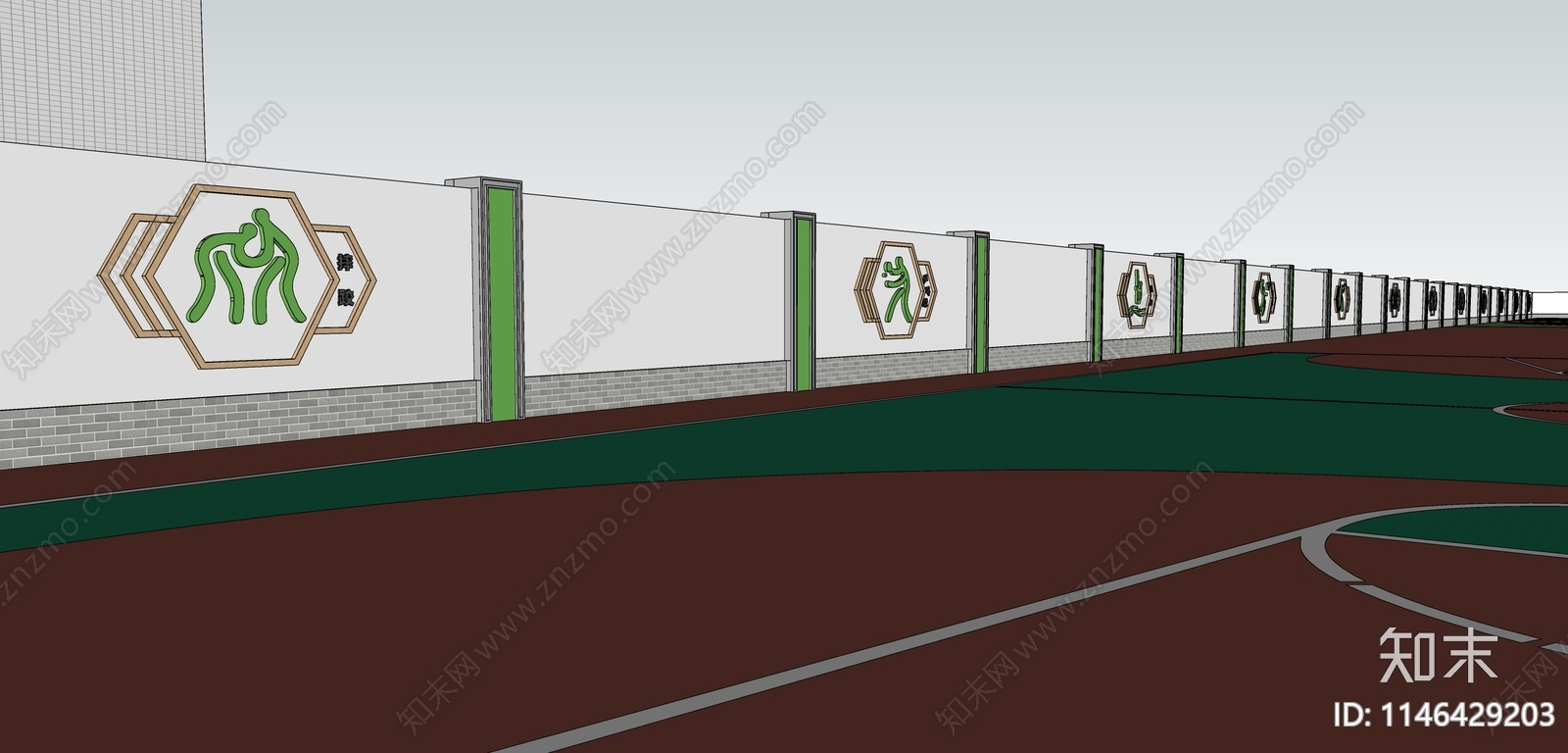 新中式运动文化围墙SU模型下载【ID:1146429203】
