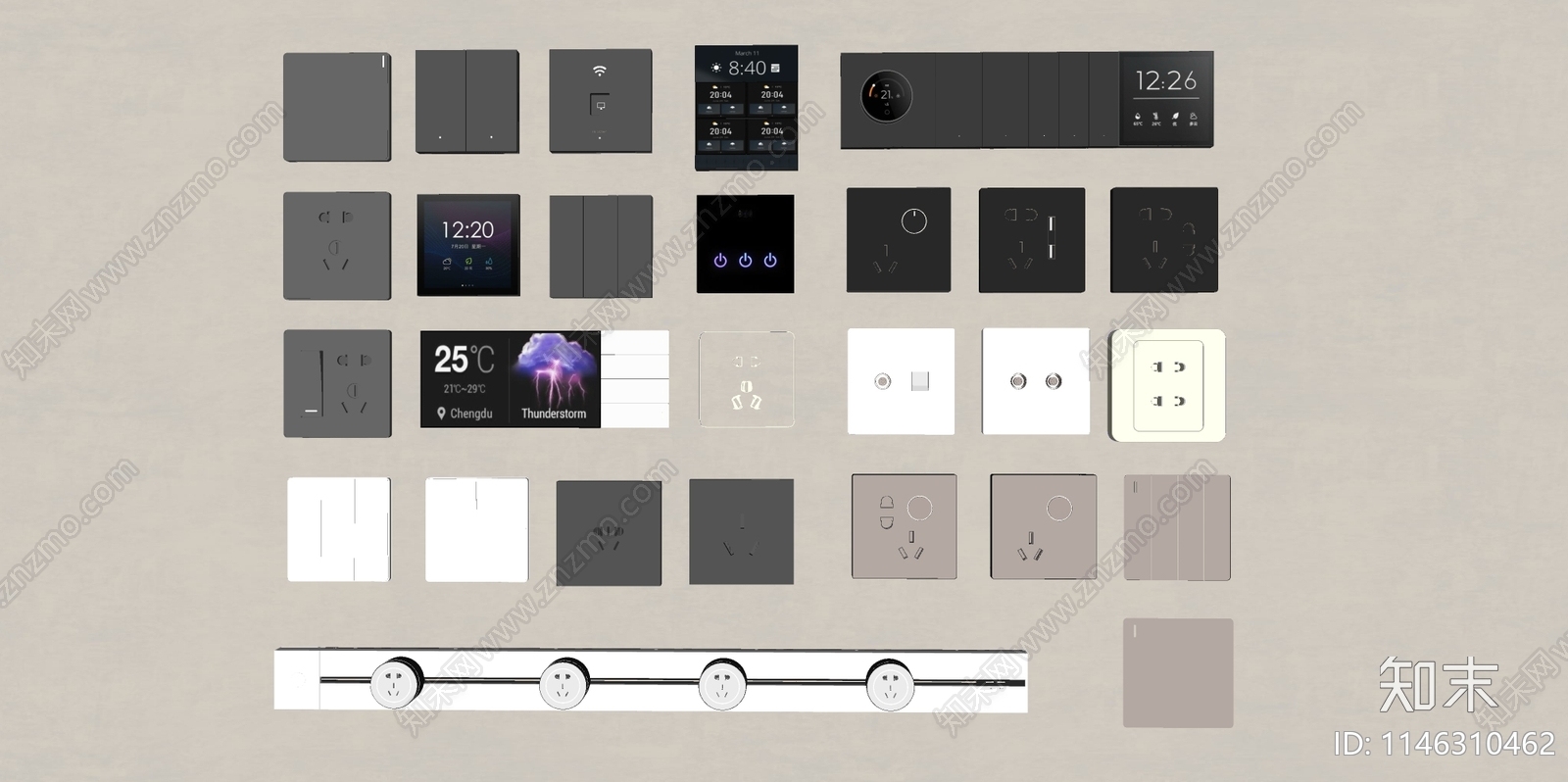 现代开关插座组合SU模型下载【ID:1146310462】