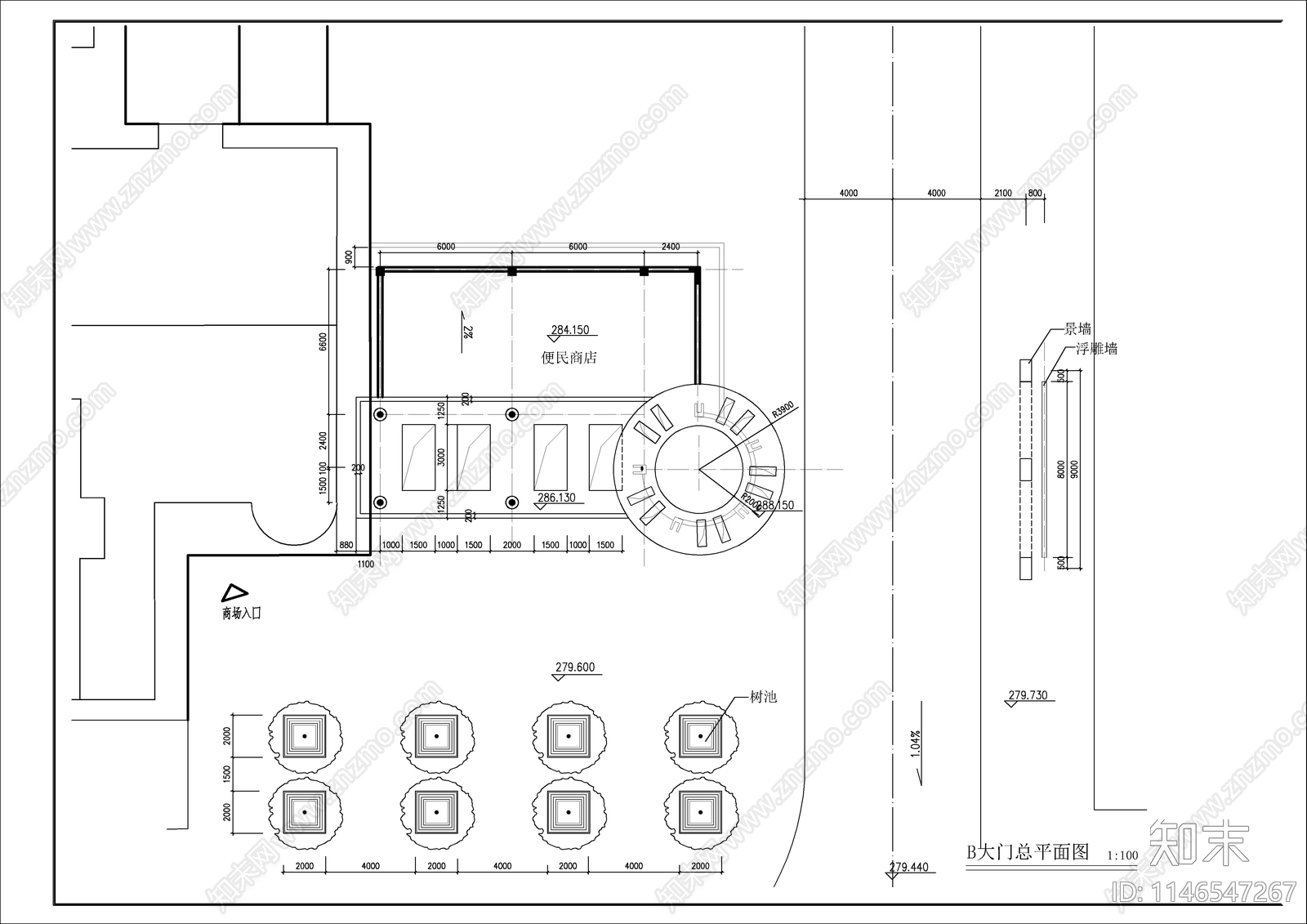 小区大门景墙cad施工图下载【ID:1146547267】