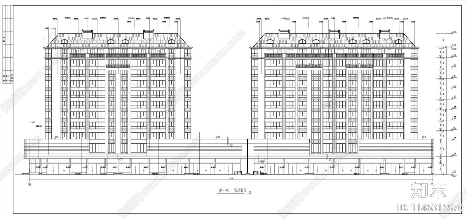 高层住宅建筑cad施工图下载【ID:1146316870】