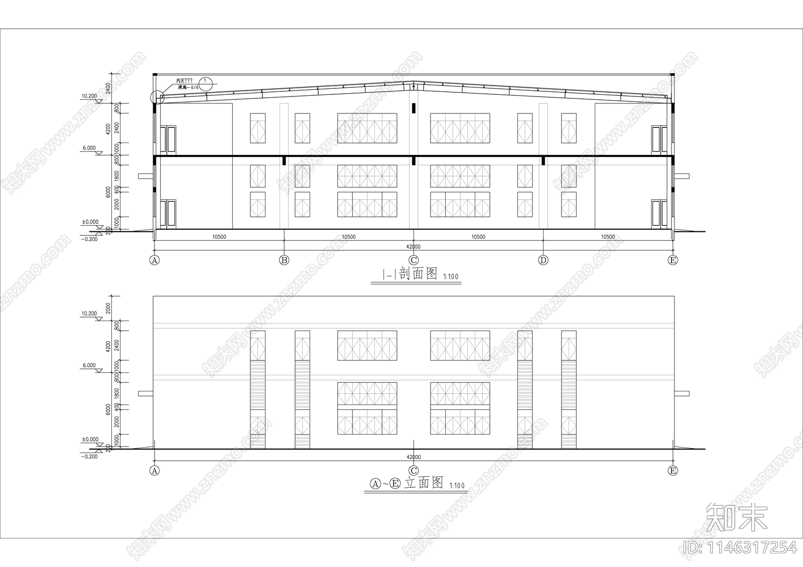 二层车间建筑详图cad施工图下载【ID:1146317254】