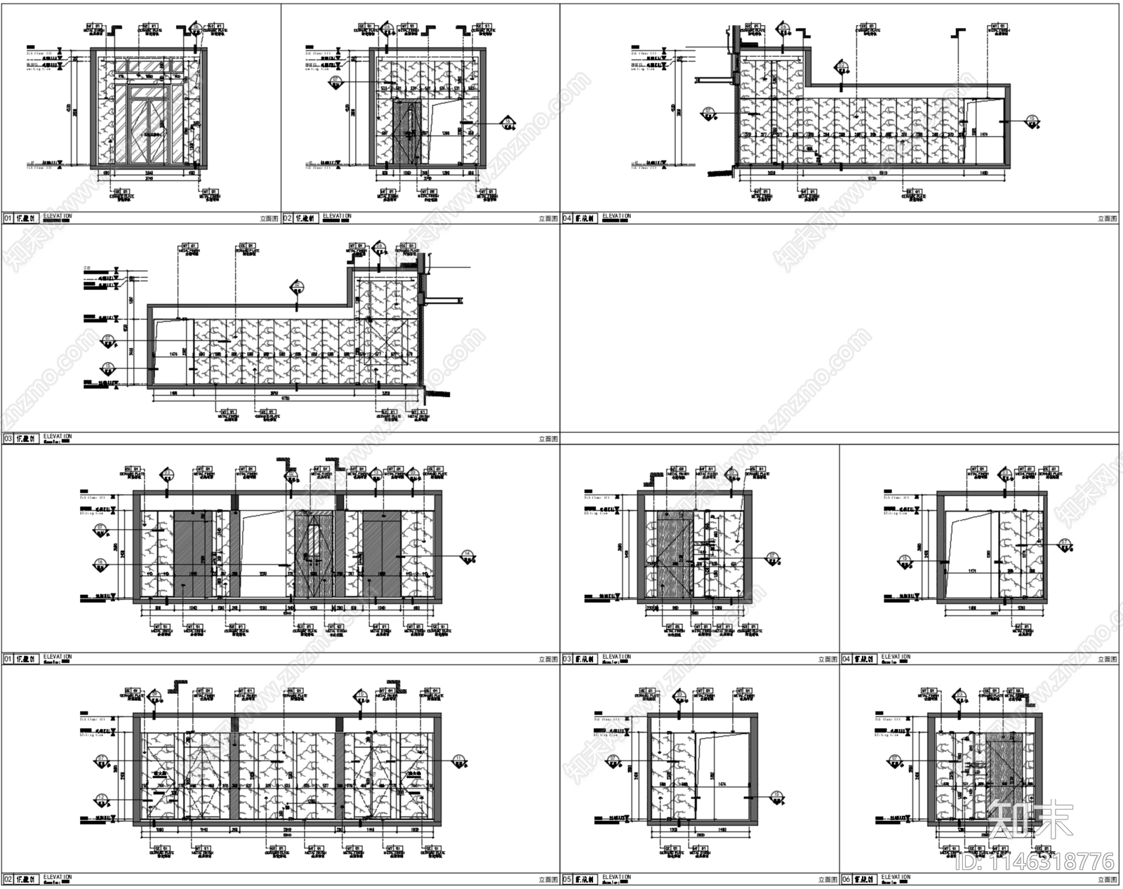 大堂公区电梯厅室内cad施工图下载【ID:1146318776】