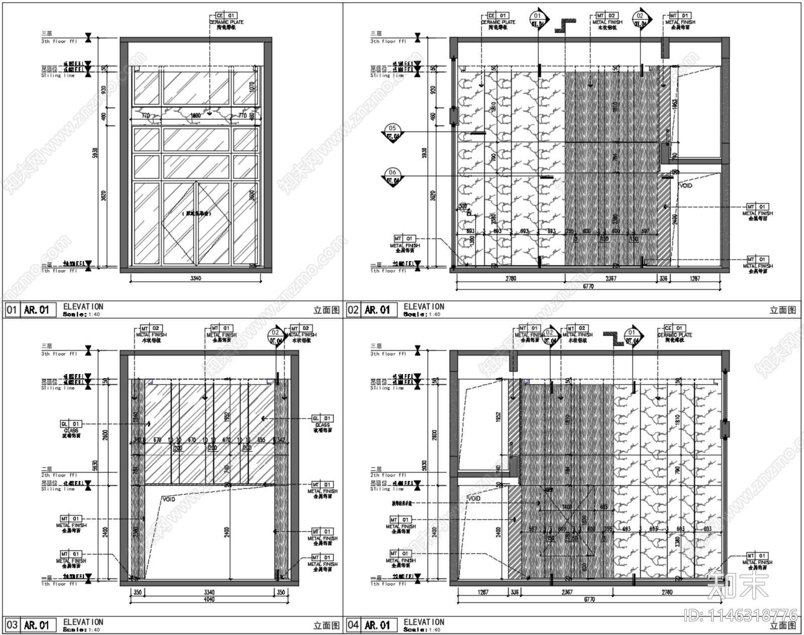 大堂公区电梯厅室内cad施工图下载【ID:1146318776】