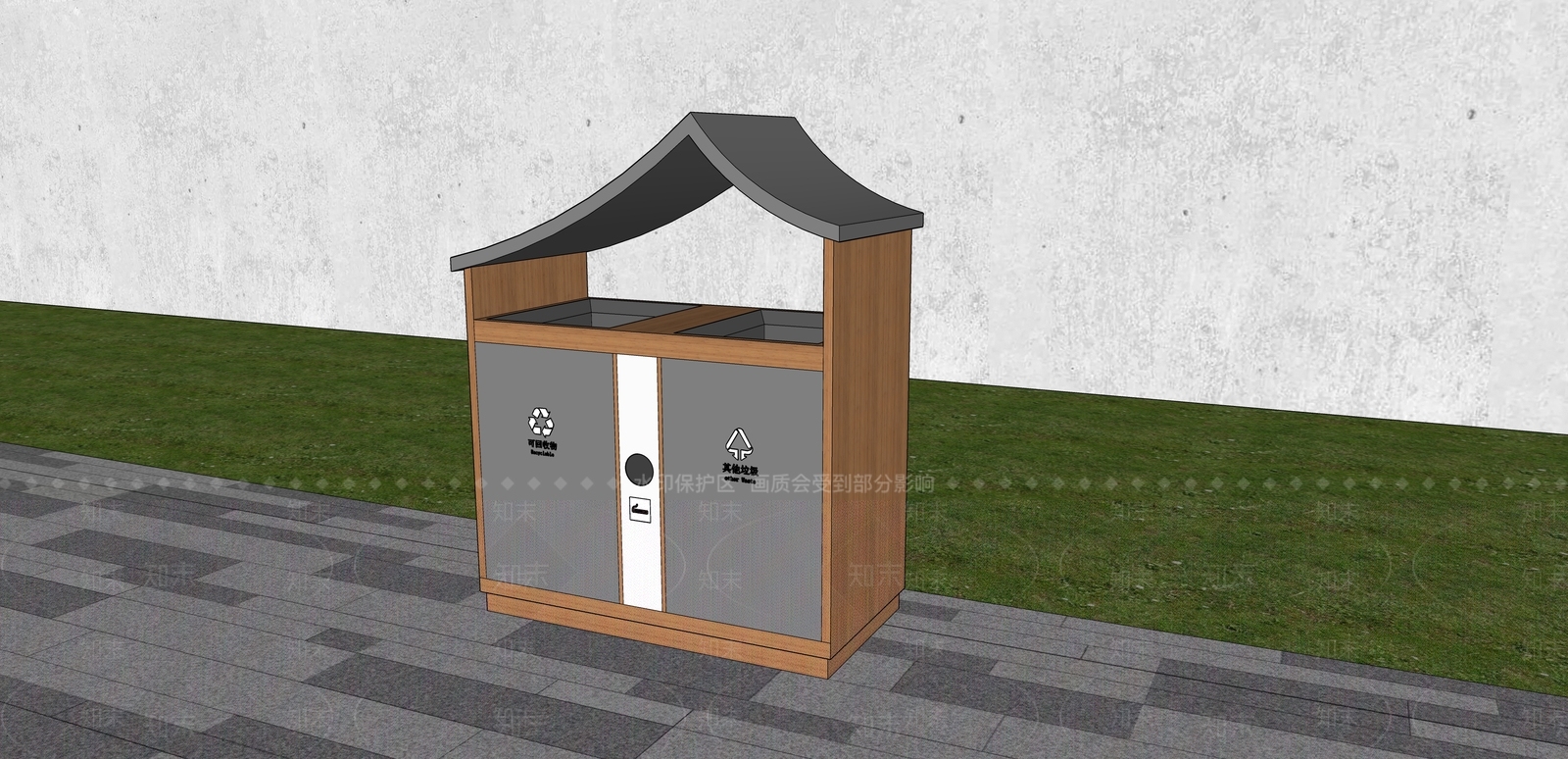 新中式户外垃圾桶SU模型下载【ID:1146318885】