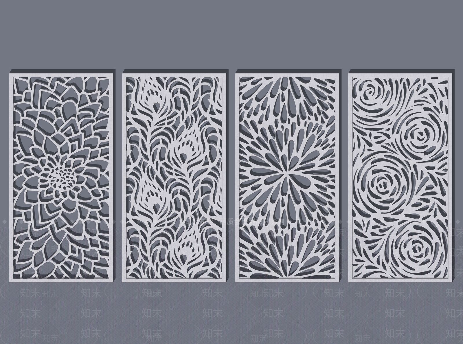 现代花卉纹样镂空隔断SU模型下载【ID:1146552163】