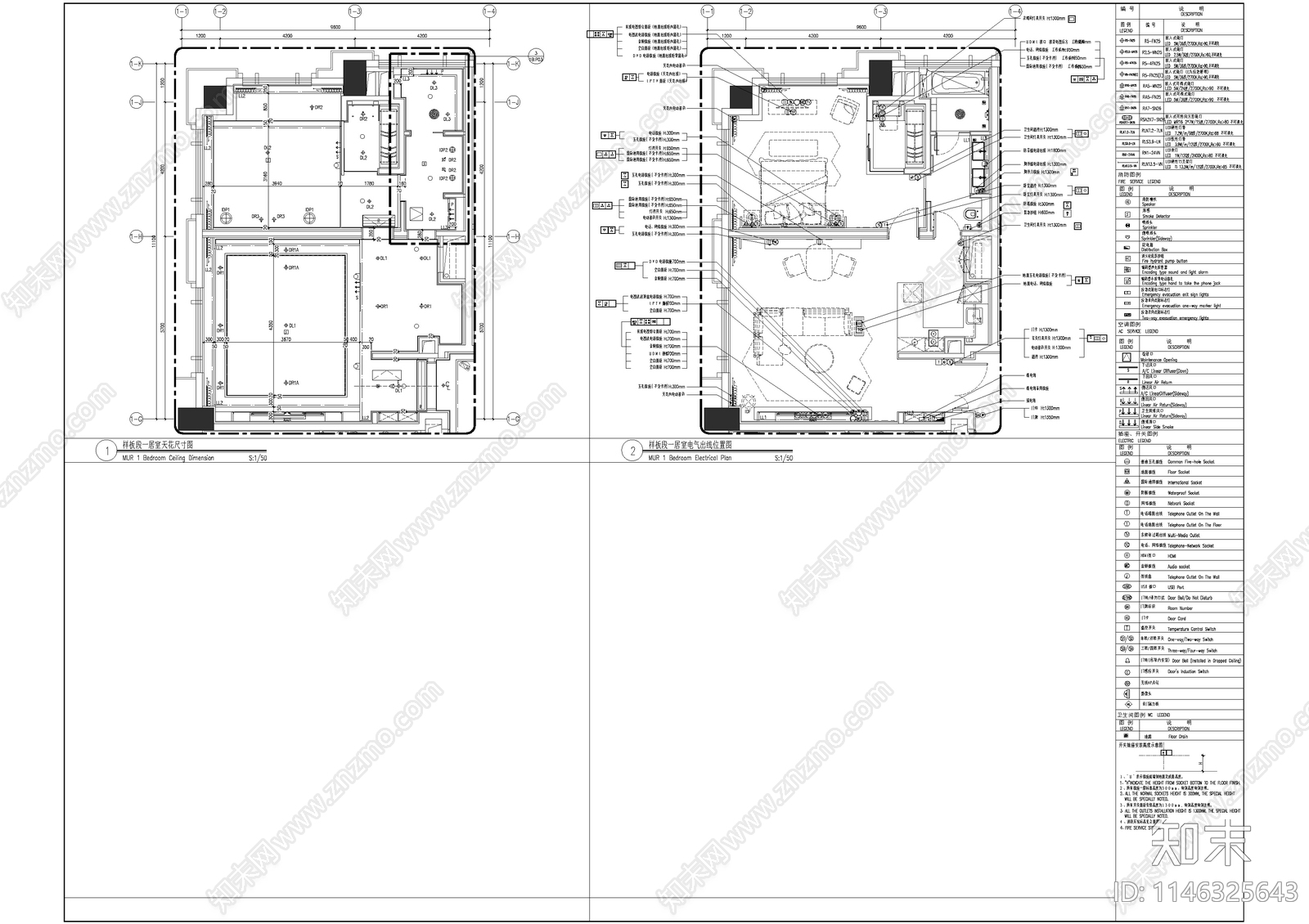 五星级酒店家庭套间室内cad施工图下载【ID:1146325643】