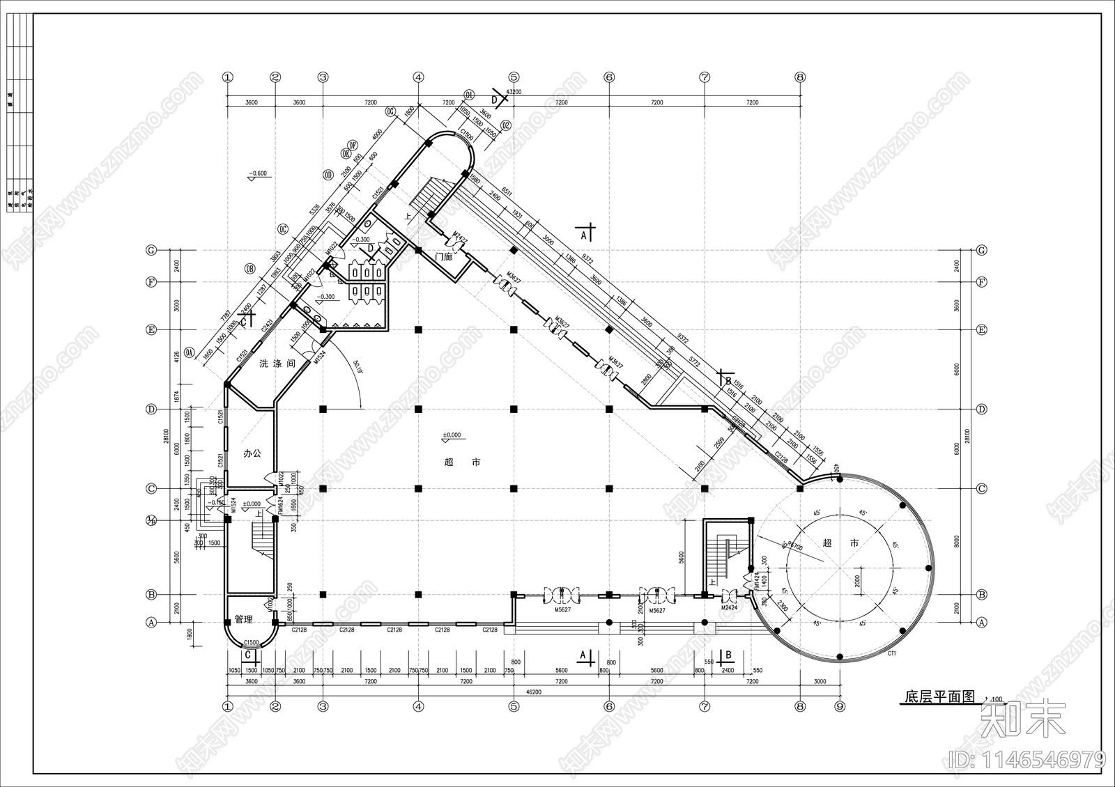 会所建筑cad施工图下载【ID:1146546979】