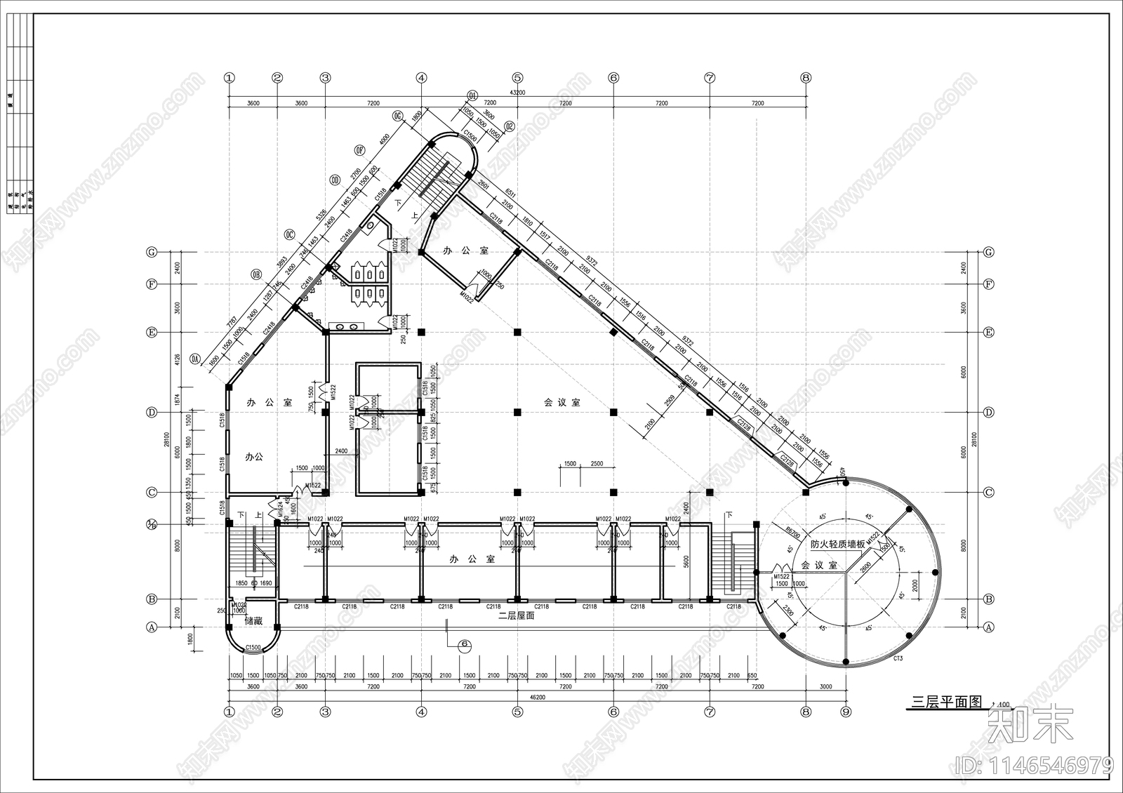 会所建筑cad施工图下载【ID:1146546979】