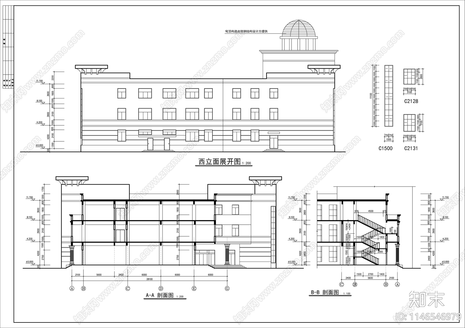 会所建筑cad施工图下载【ID:1146546979】