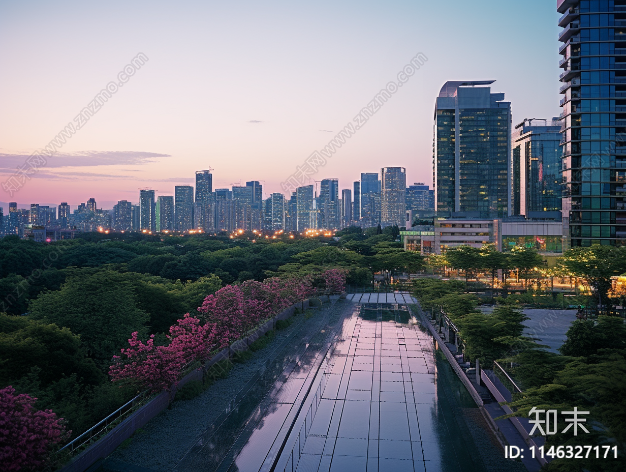 傍晚屋顶花园外景贴图下载【ID:1146327171】