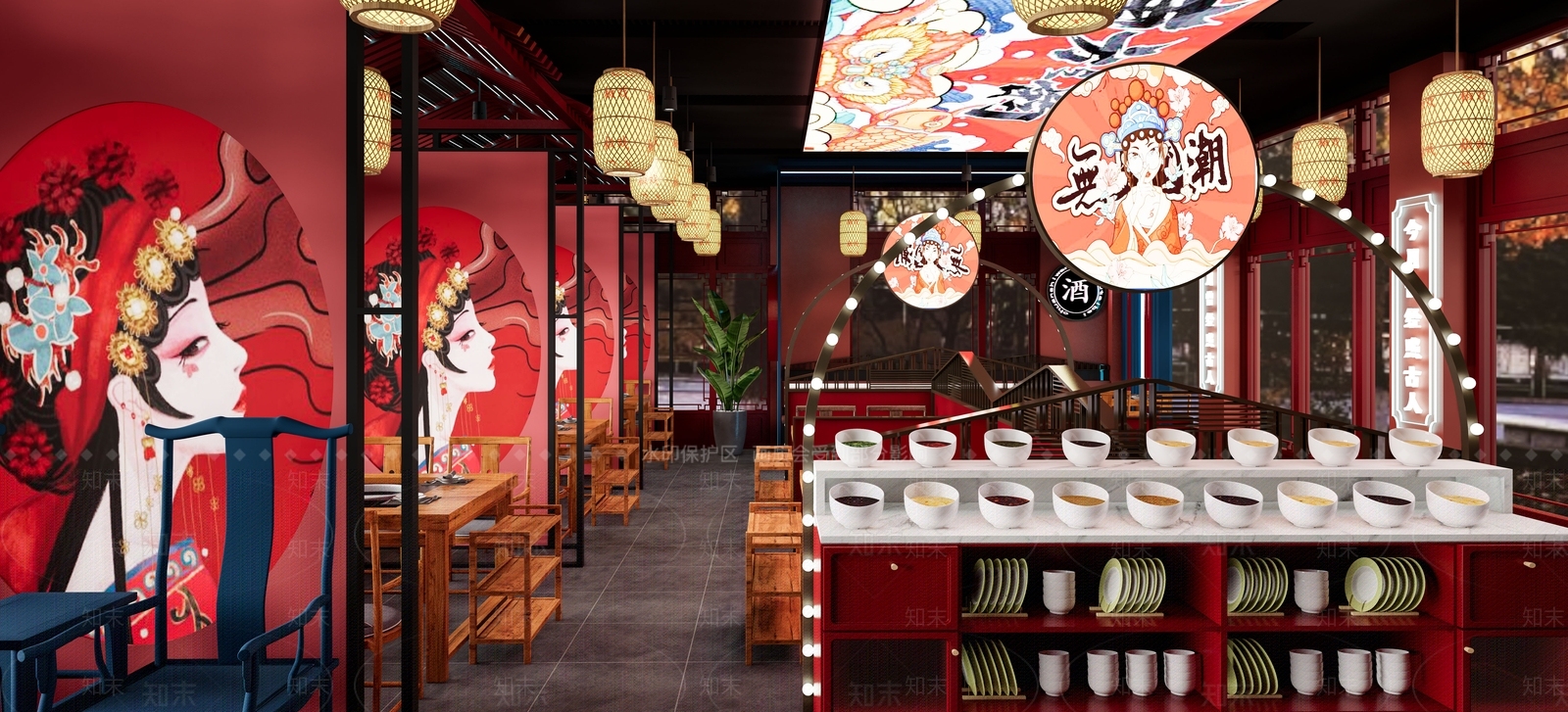 新中式火锅店SU模型下载【ID:1146334844】