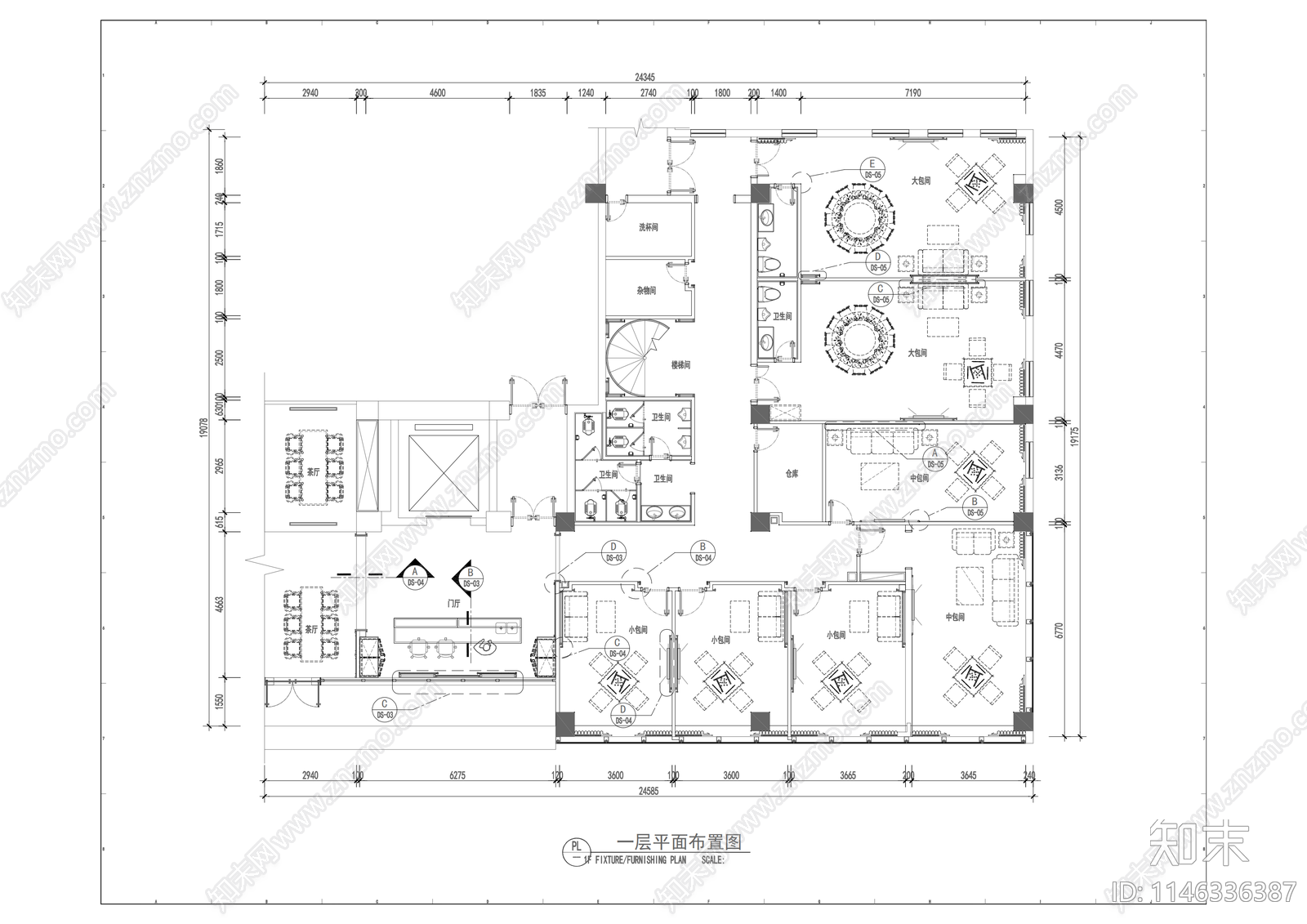 茶楼cad施工图下载【ID:1146336387】