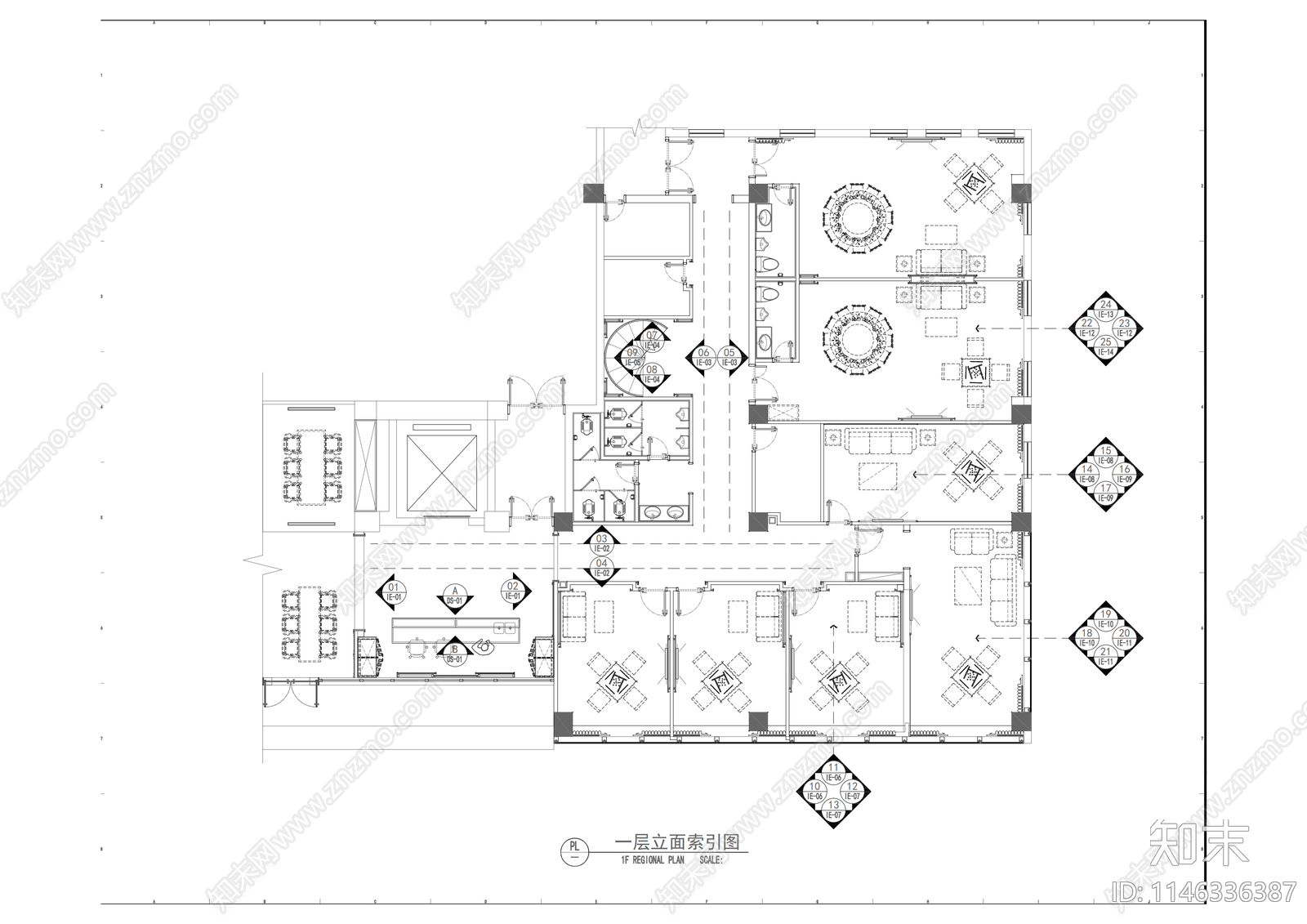 茶楼cad施工图下载【ID:1146336387】
