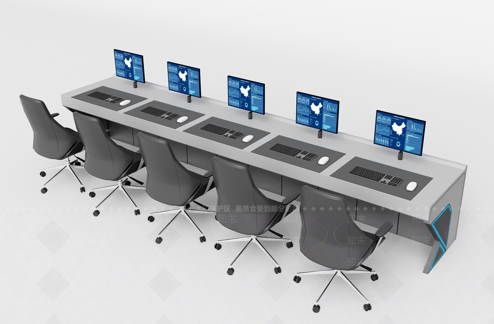 现代办公桌椅组合3D模型下载【ID:1146337934】