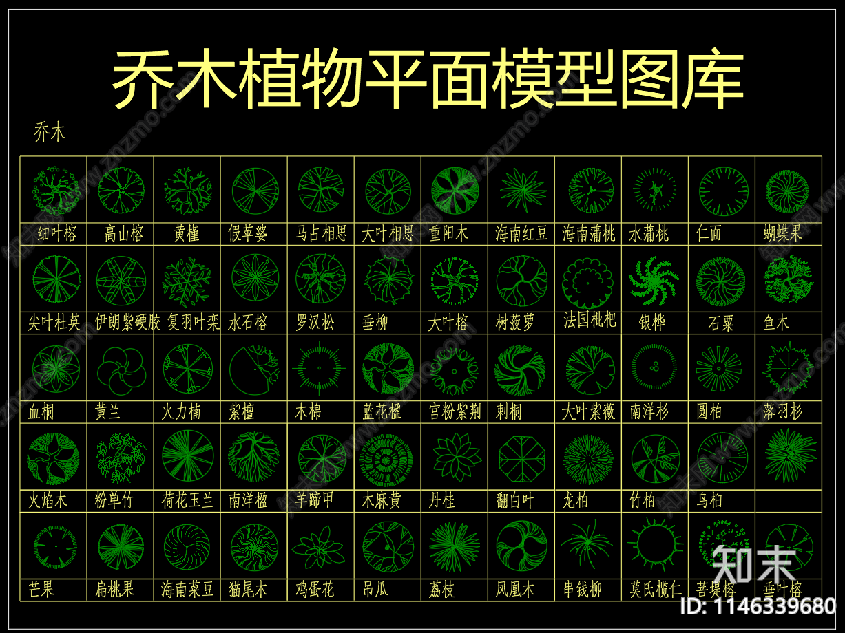 乔木植物图库cad施工图下载【ID:1146339680】