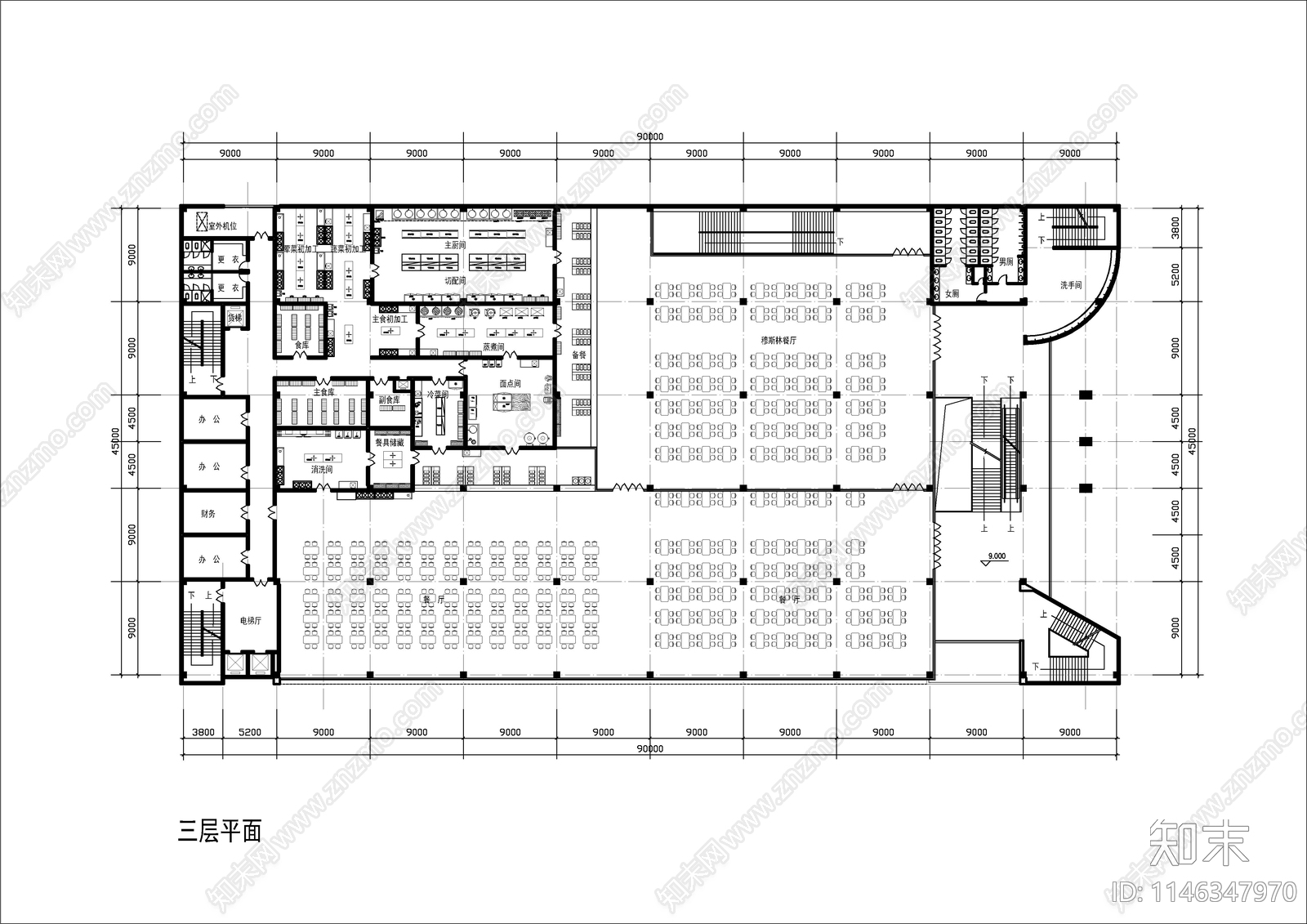 学校食堂建筑平面图施工图下载【ID:1146347970】