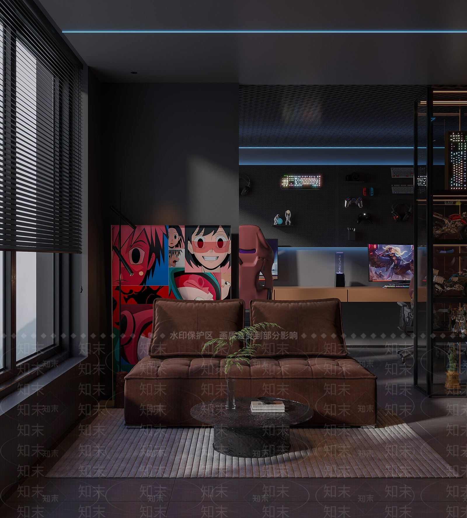 现代暗黑系电竞房3D模型下载【ID:1146349594】