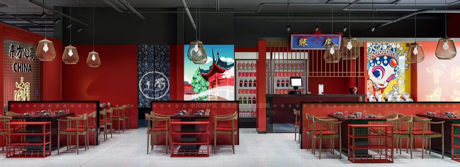 新中式火锅店SU模型下载【ID:1146350223】