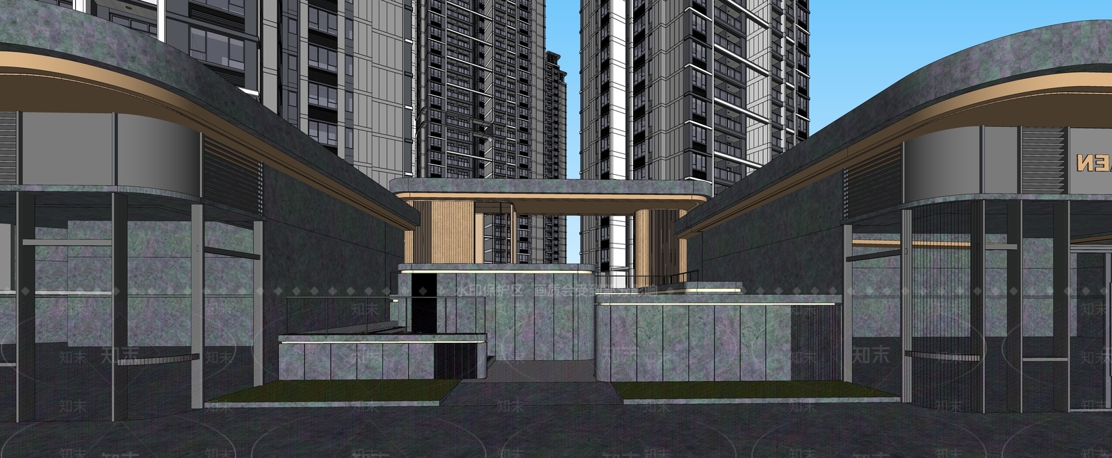 现代高档住宅小区入口SU模型下载【ID:1146351481】