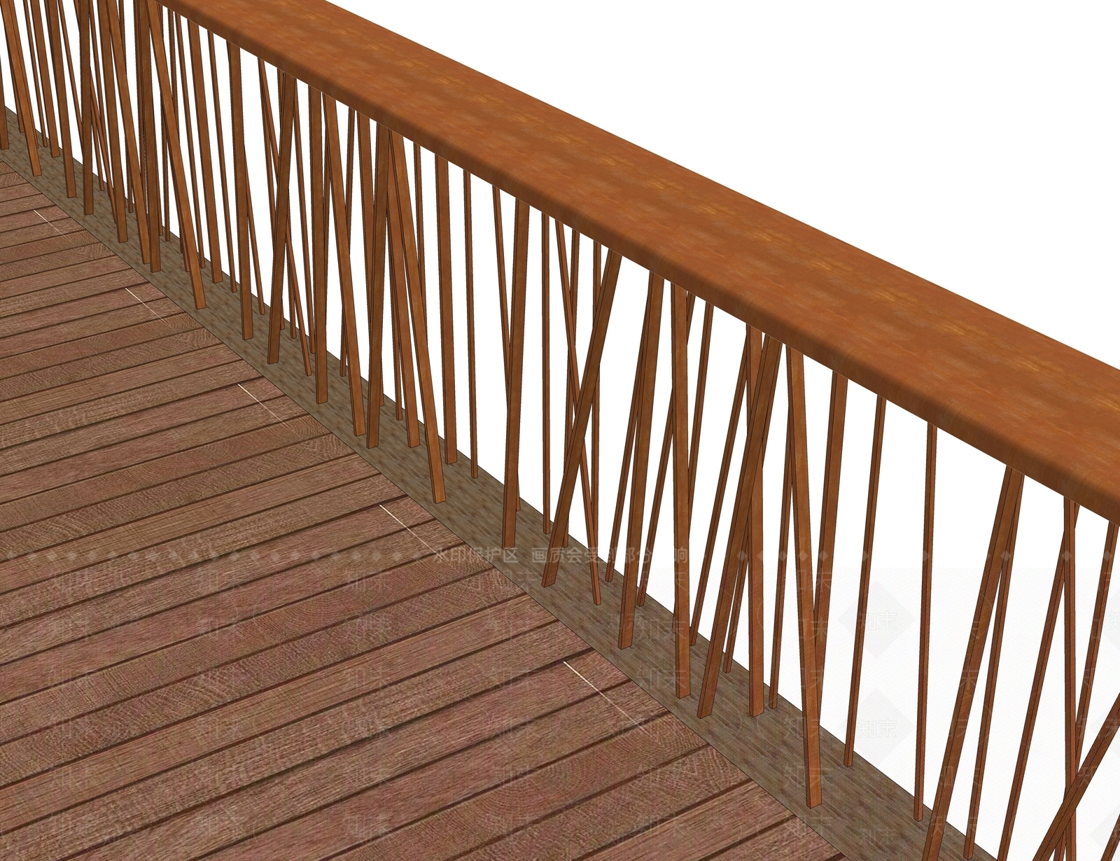 现代木色栏杆扶手SU模型下载【ID:1146556324】