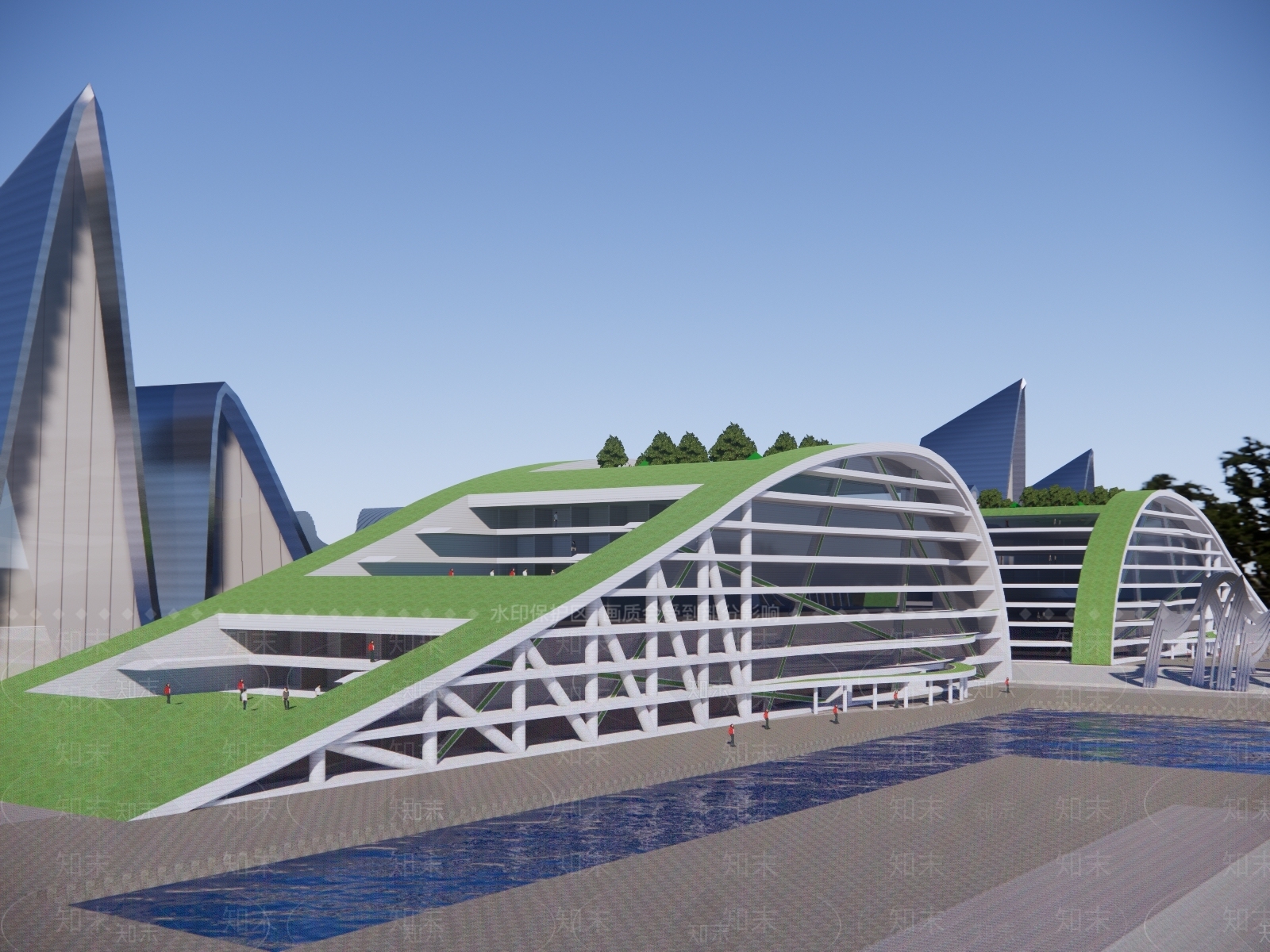 现代展览馆建筑SU模型下载【ID:1146356464】