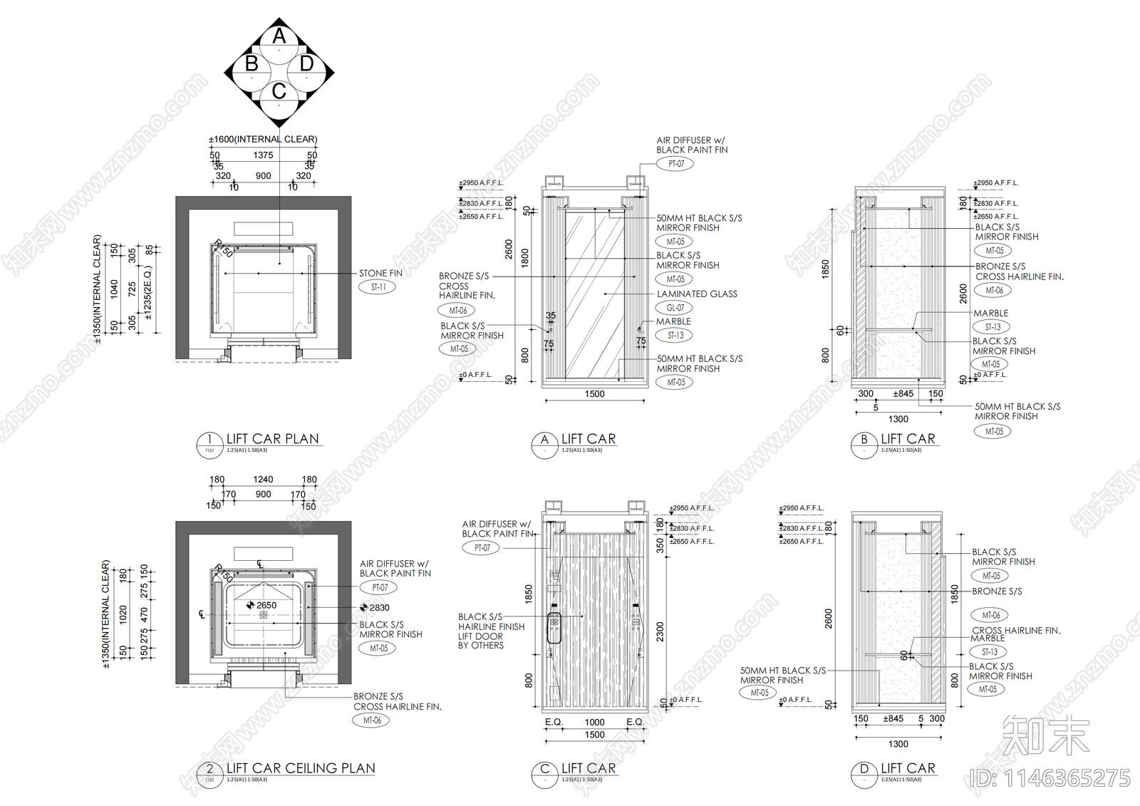 标准型与无障碍电梯厅轿厢节点施工图下载【ID:1146365275】
