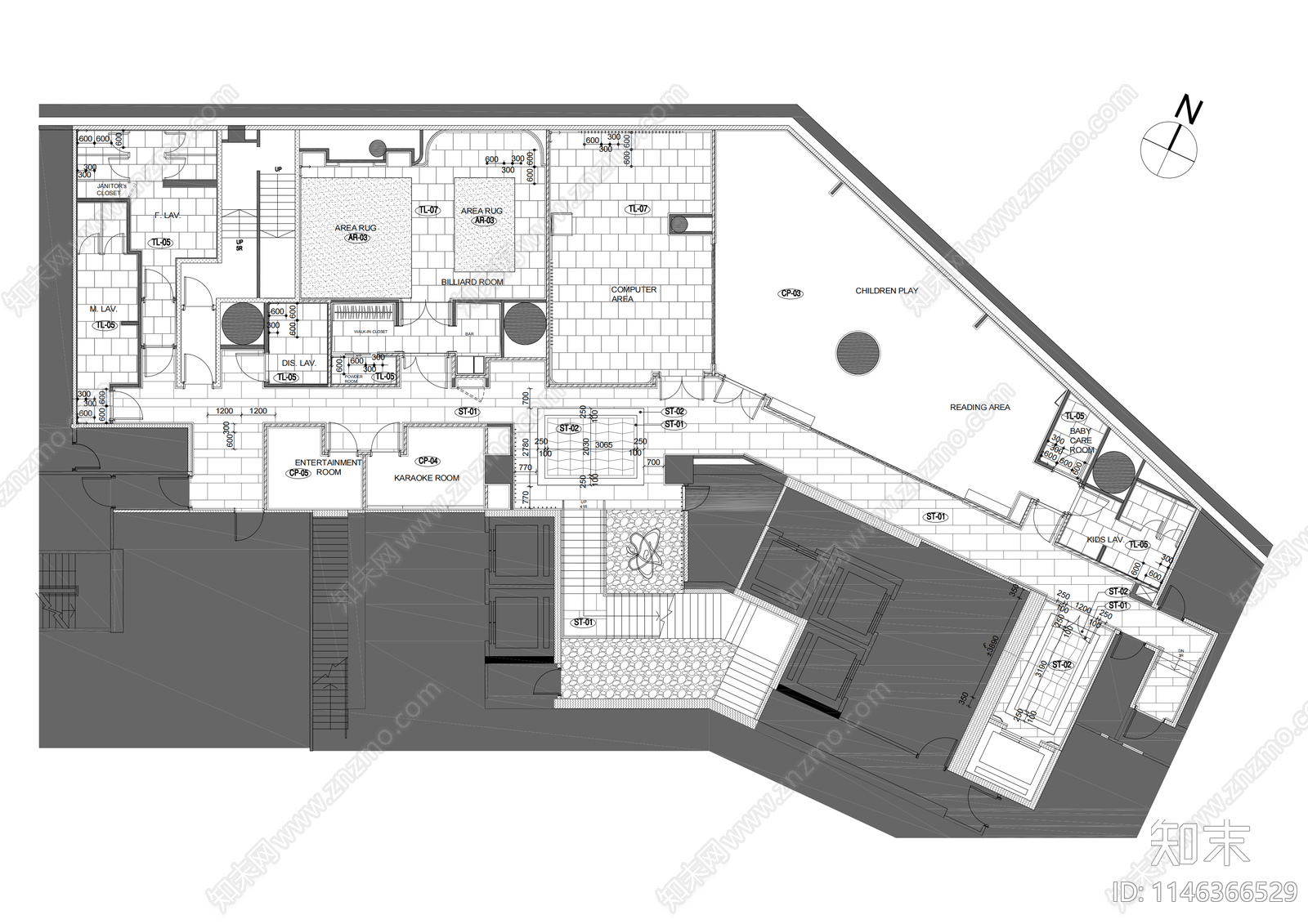 休闲会所cad施工图下载【ID:1146366529】