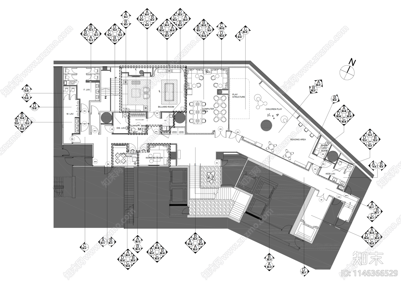 休闲会所cad施工图下载【ID:1146366529】
