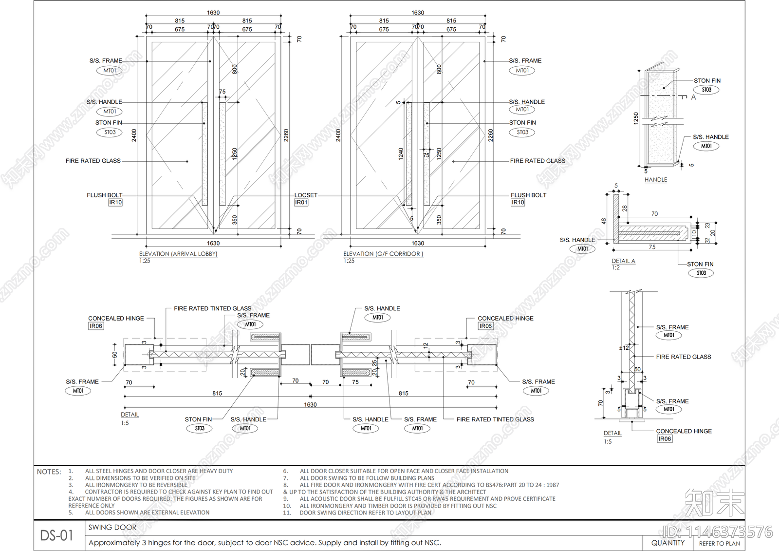 双开玻璃门施工图下载【ID:1146373576】