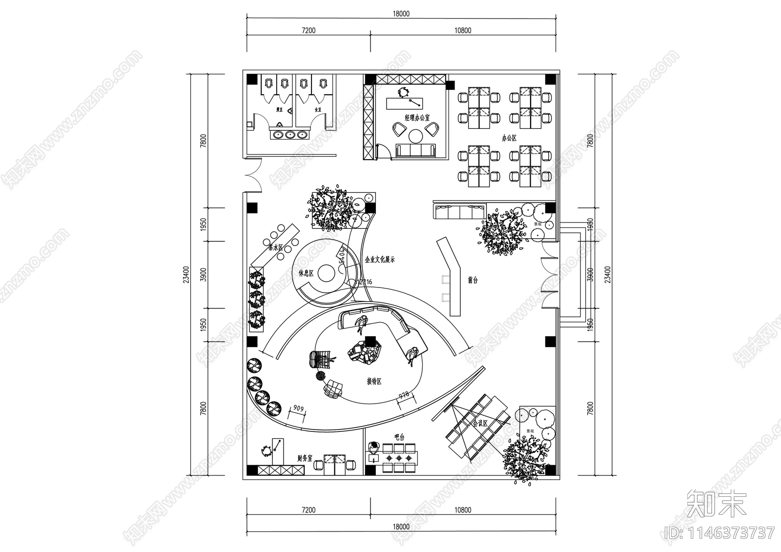 建筑工作室办公空间室内平面图施工图下载【ID:1146373737】