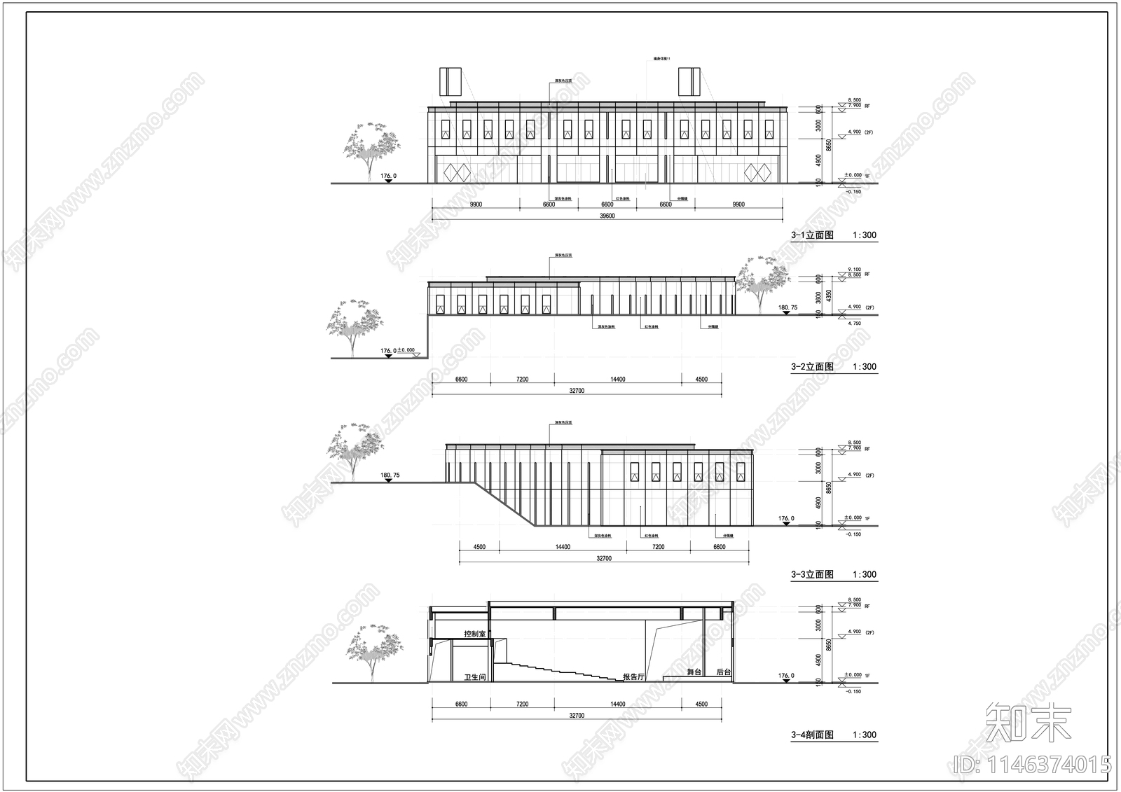 学校报告厅cad施工图下载【ID:1146374015】