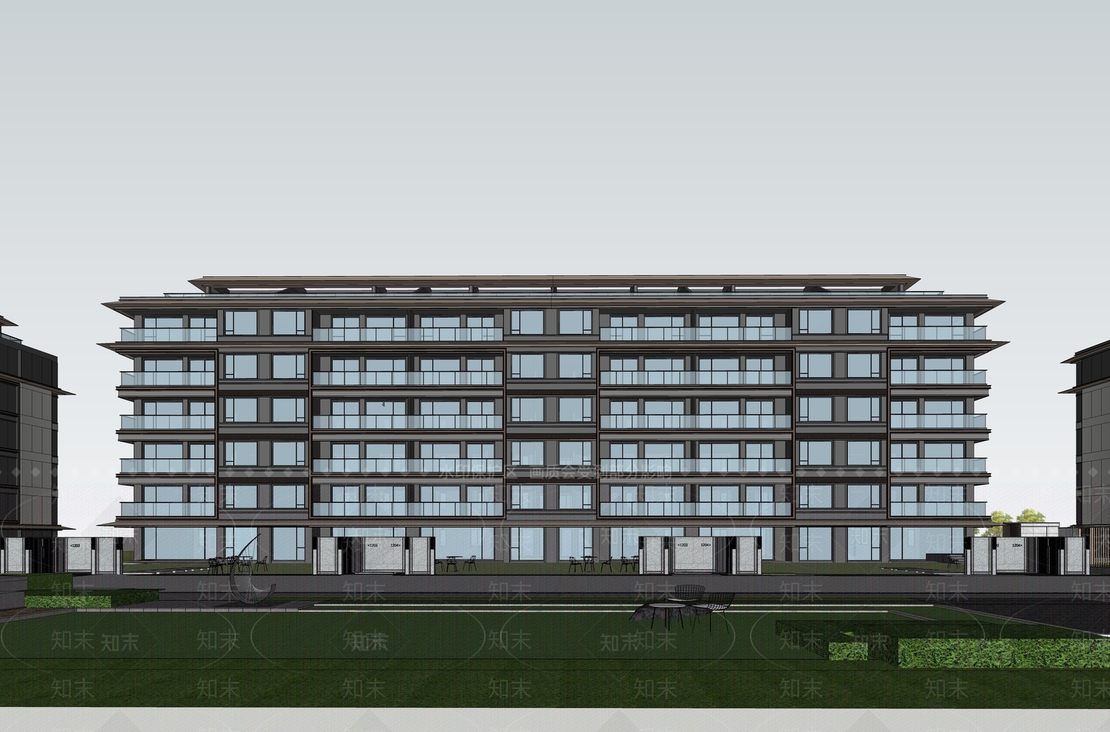 现代多层住宅SU模型下载【ID:1146381349】