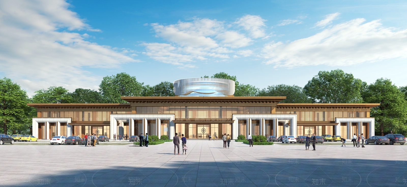 新中式展览馆建筑SU模型下载【ID:1146381815】