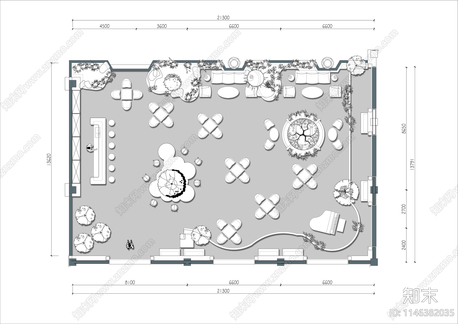 270㎡森林主题咖啡馆室内平面图施工图下载【ID:1146382035】