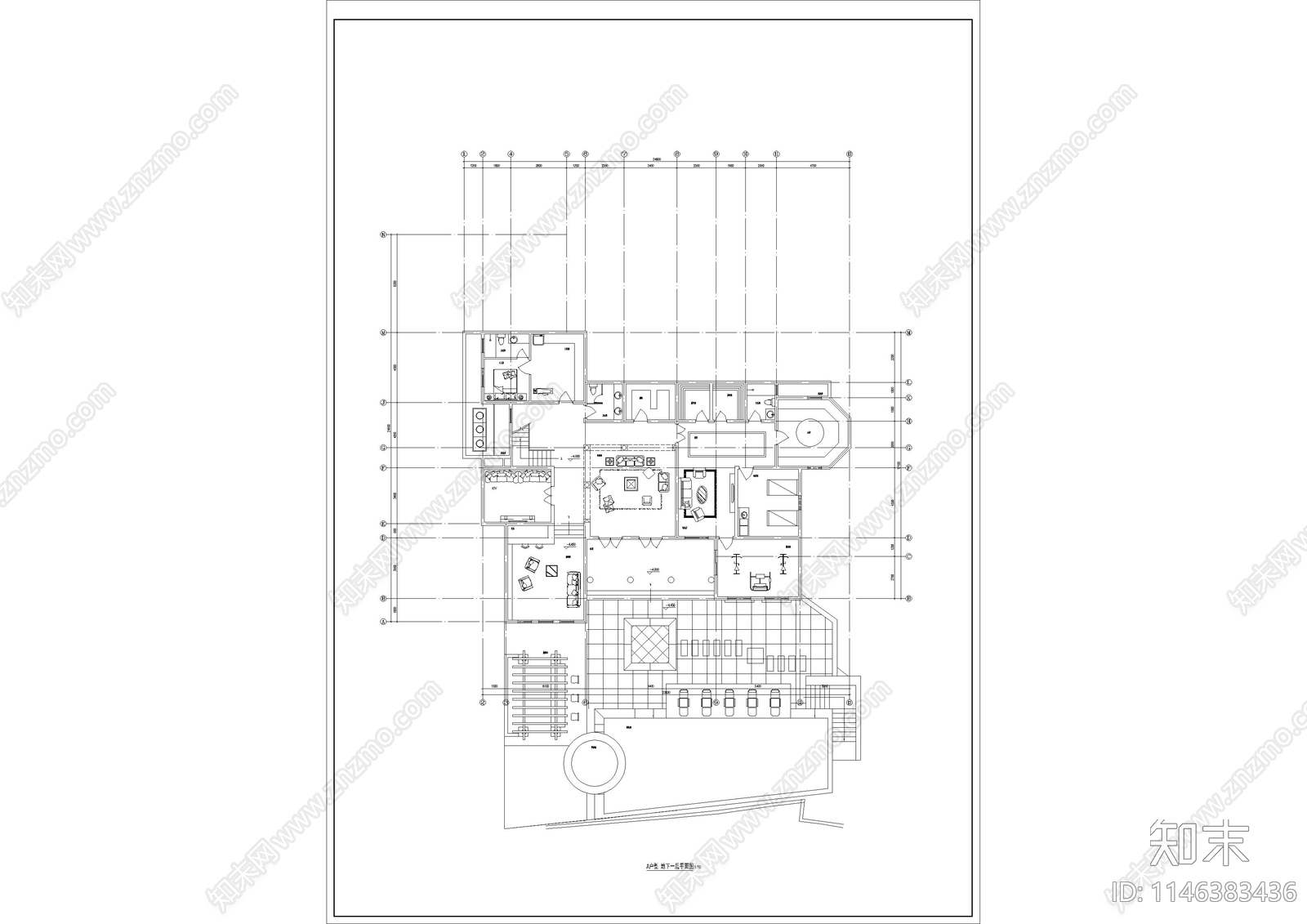 滨海大型地中海风格独栋别墅建筑施工图下载【ID:1146383436】