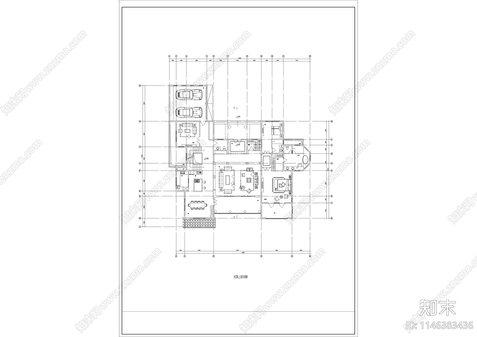 滨海大型地中海风格独栋别墅建筑施工图下载【ID:1146383436】