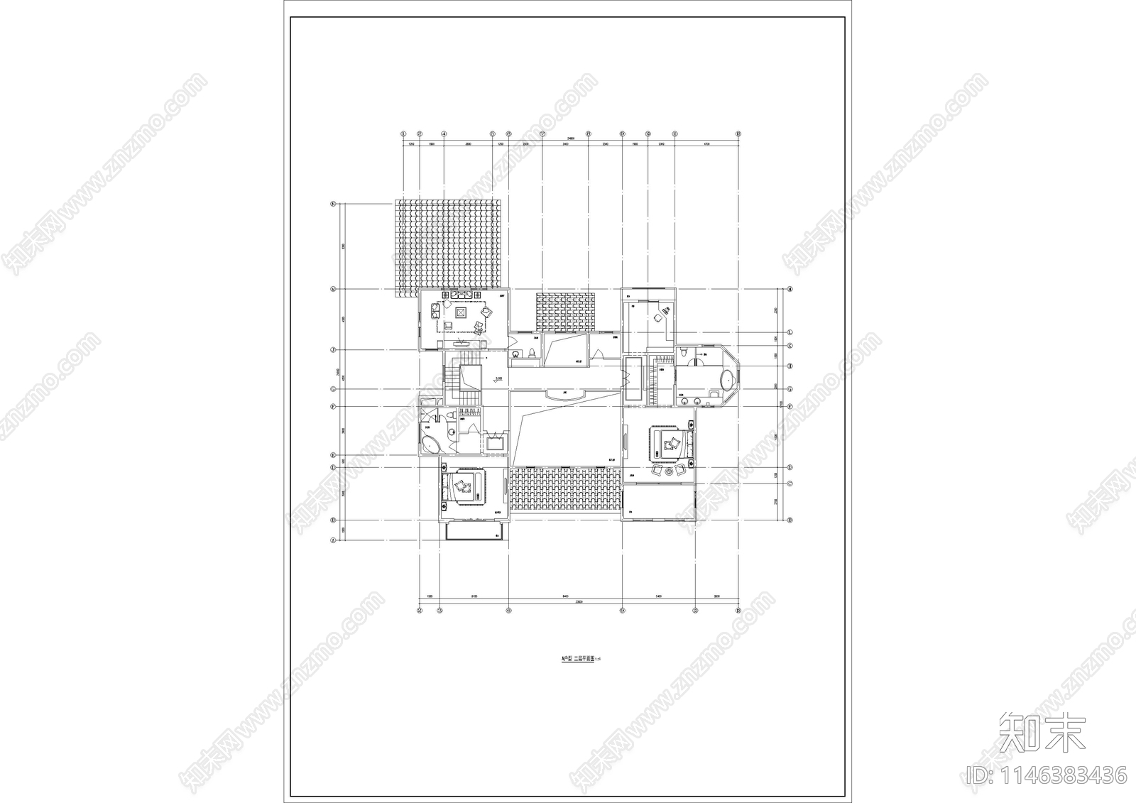 滨海大型地中海风格独栋别墅建筑施工图下载【ID:1146383436】