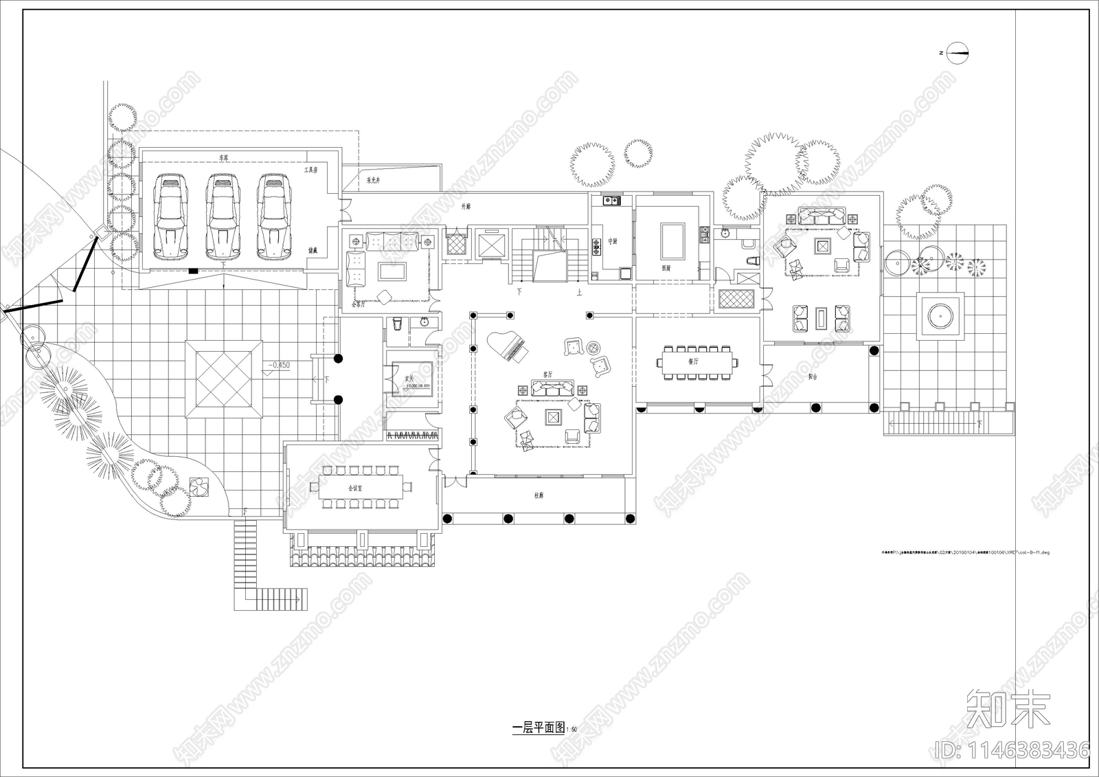 滨海大型地中海风格独栋别墅建筑施工图下载【ID:1146383436】