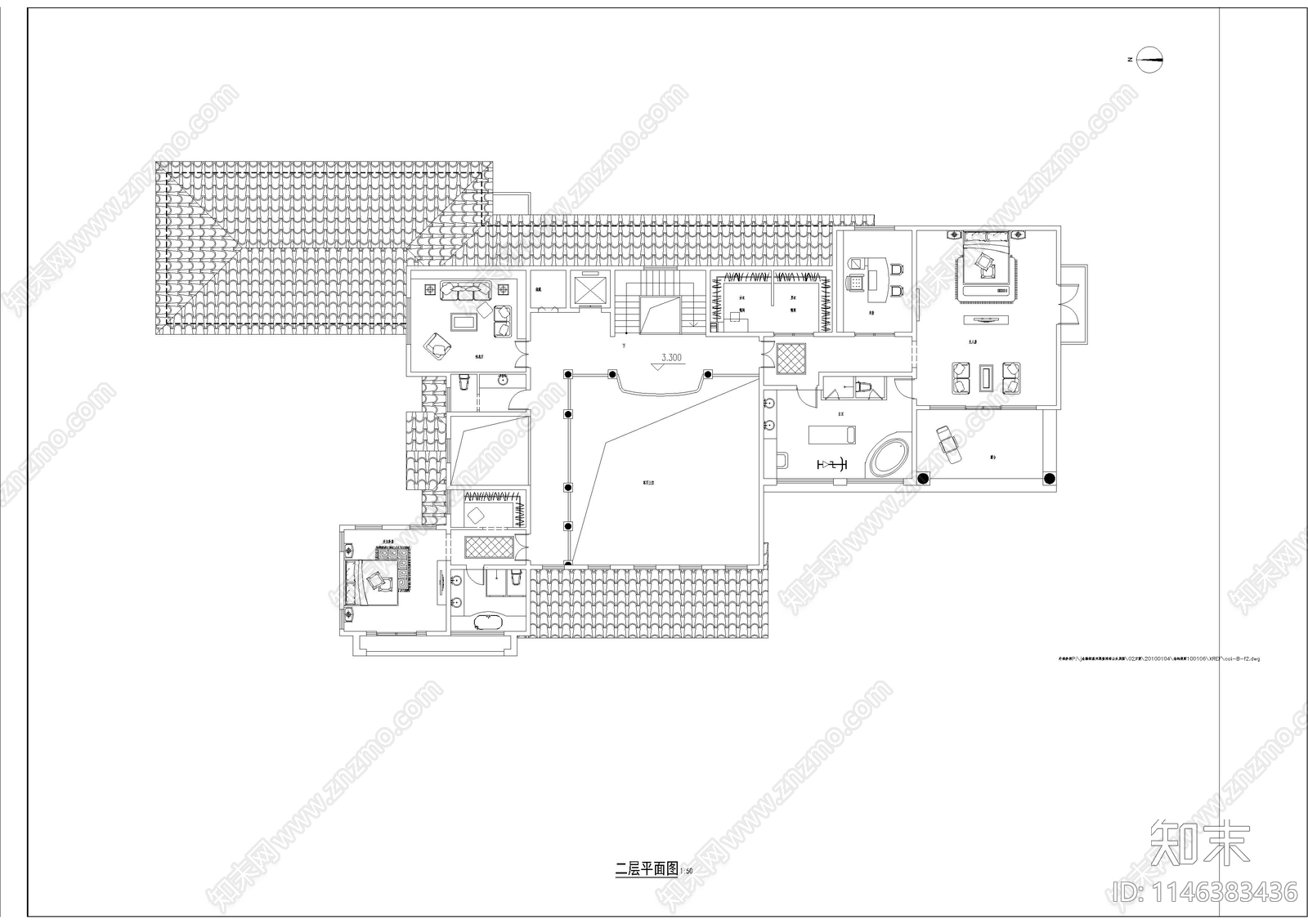 滨海大型地中海风格独栋别墅建筑施工图下载【ID:1146383436】