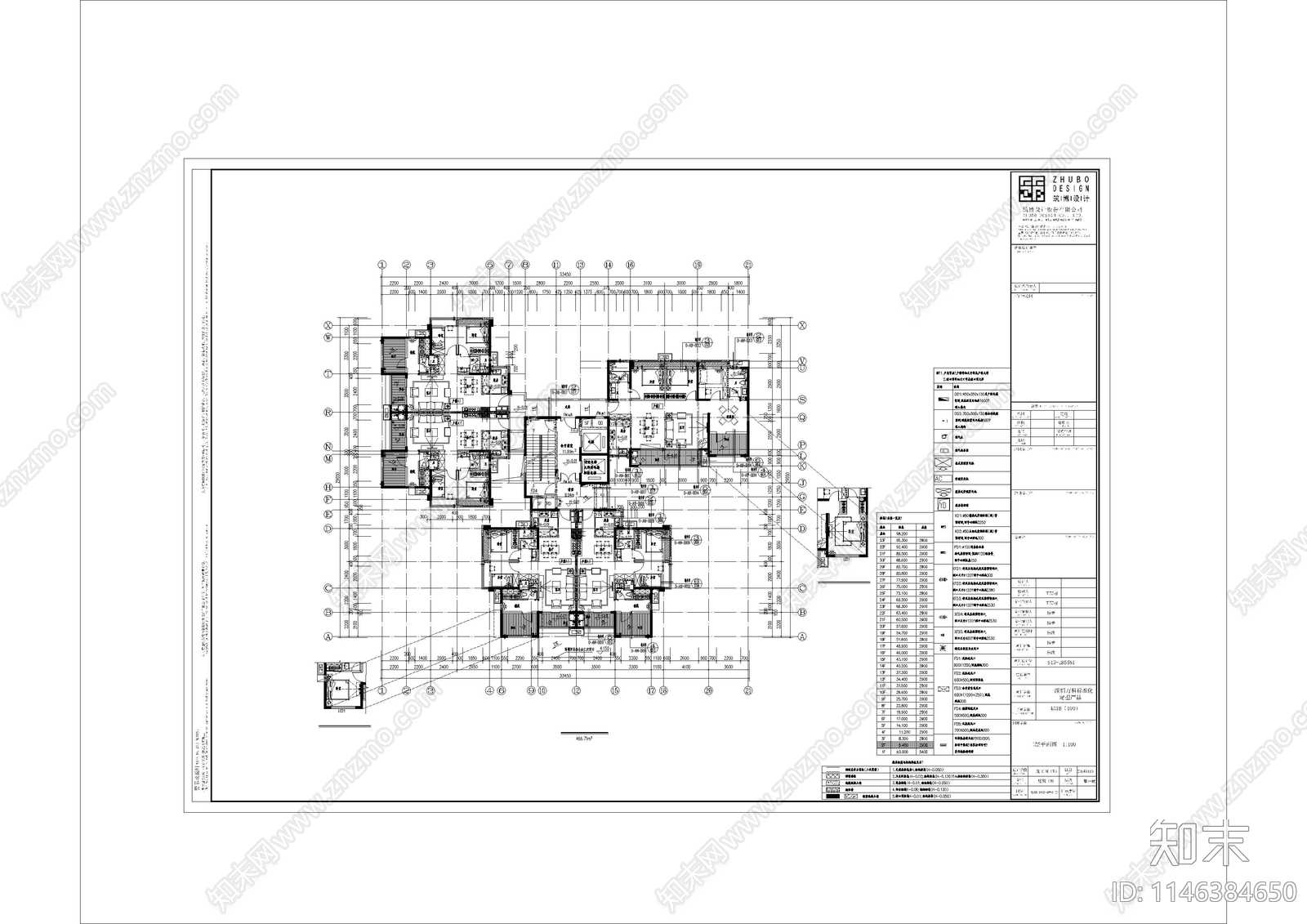 高层住宅楼建筑cad施工图下载【ID:1146384650】