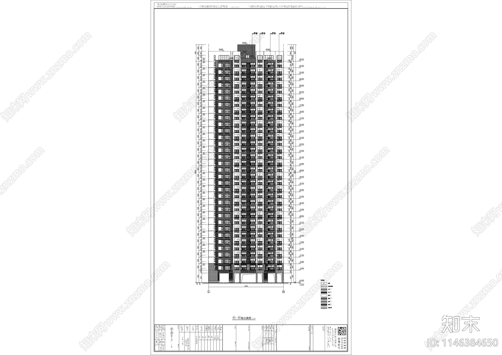 高层住宅楼建筑cad施工图下载【ID:1146384650】