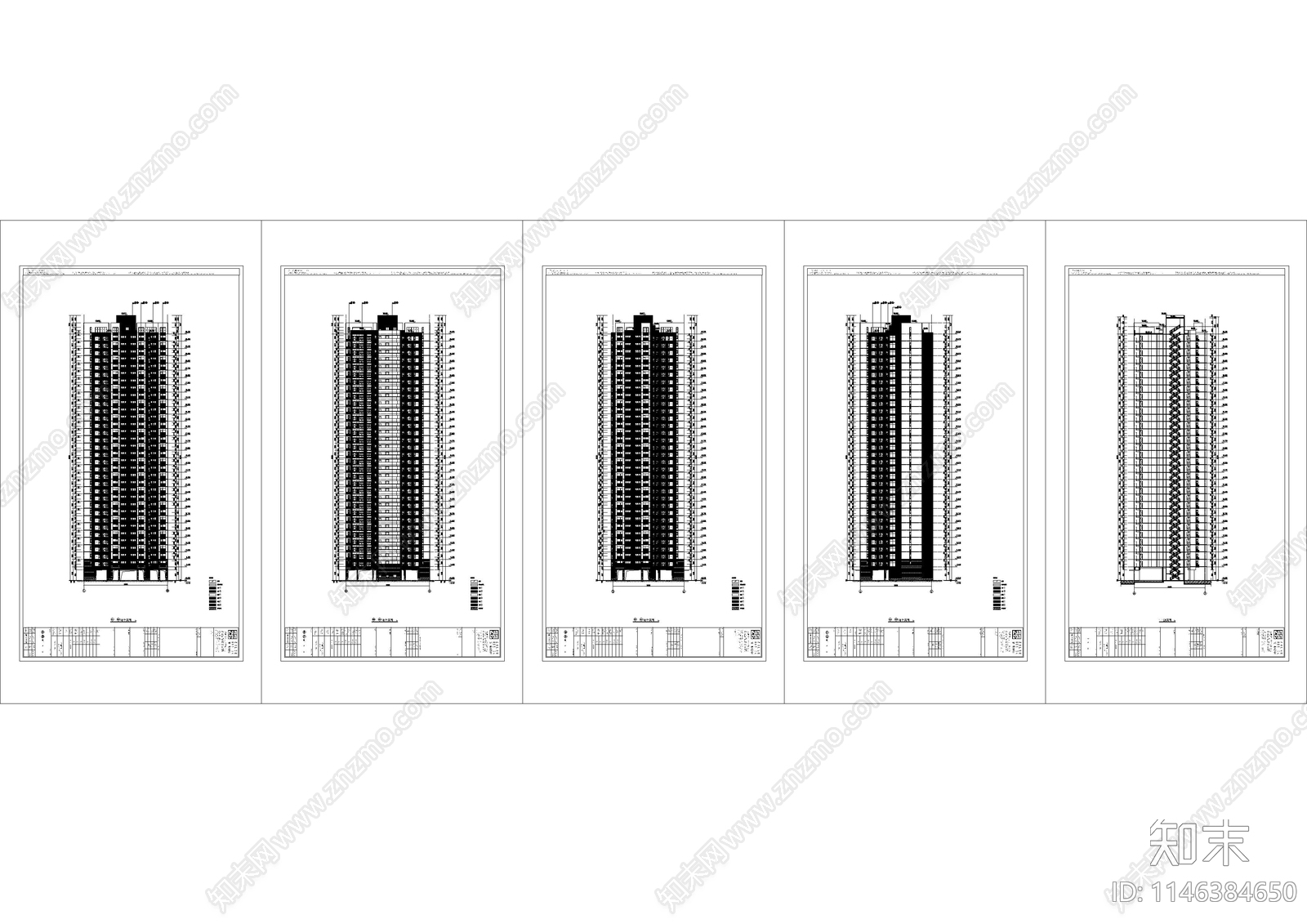 高层住宅楼建筑cad施工图下载【ID:1146384650】