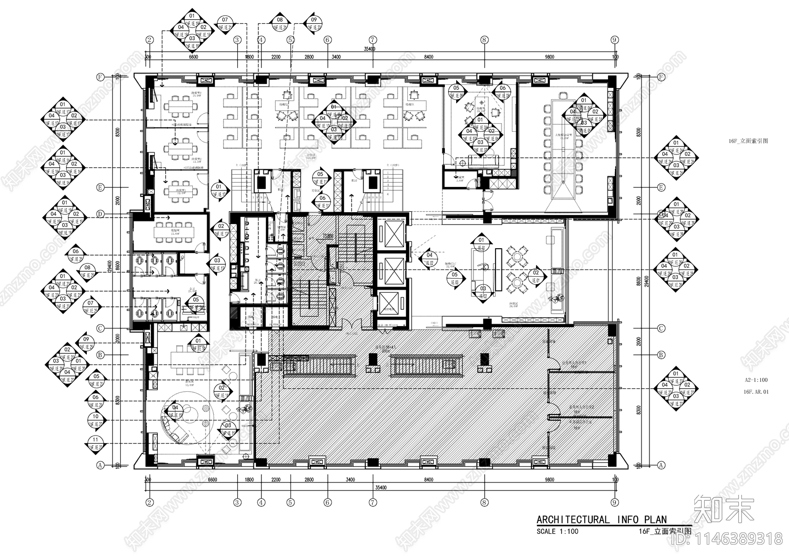 现代办公区全套cad施工图下载【ID:1146389318】