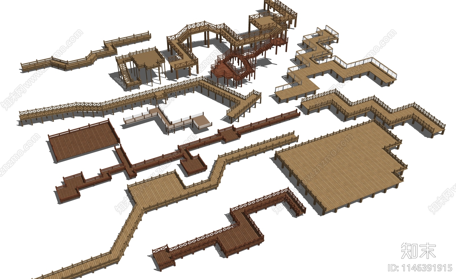 新中式木栈道SU模型下载【ID:1146391915】