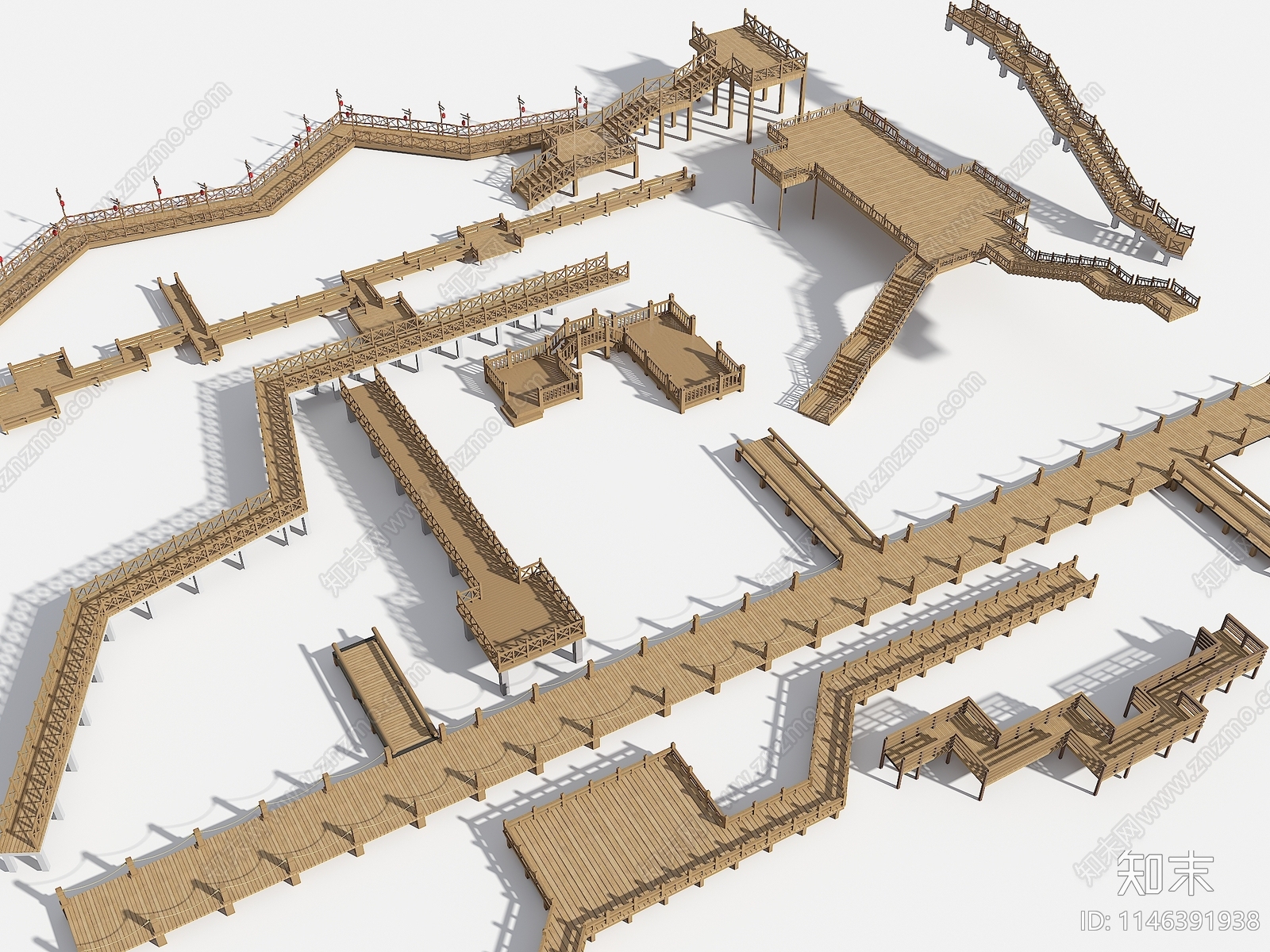 新中式木栈道SU模型下载【ID:1146391938】