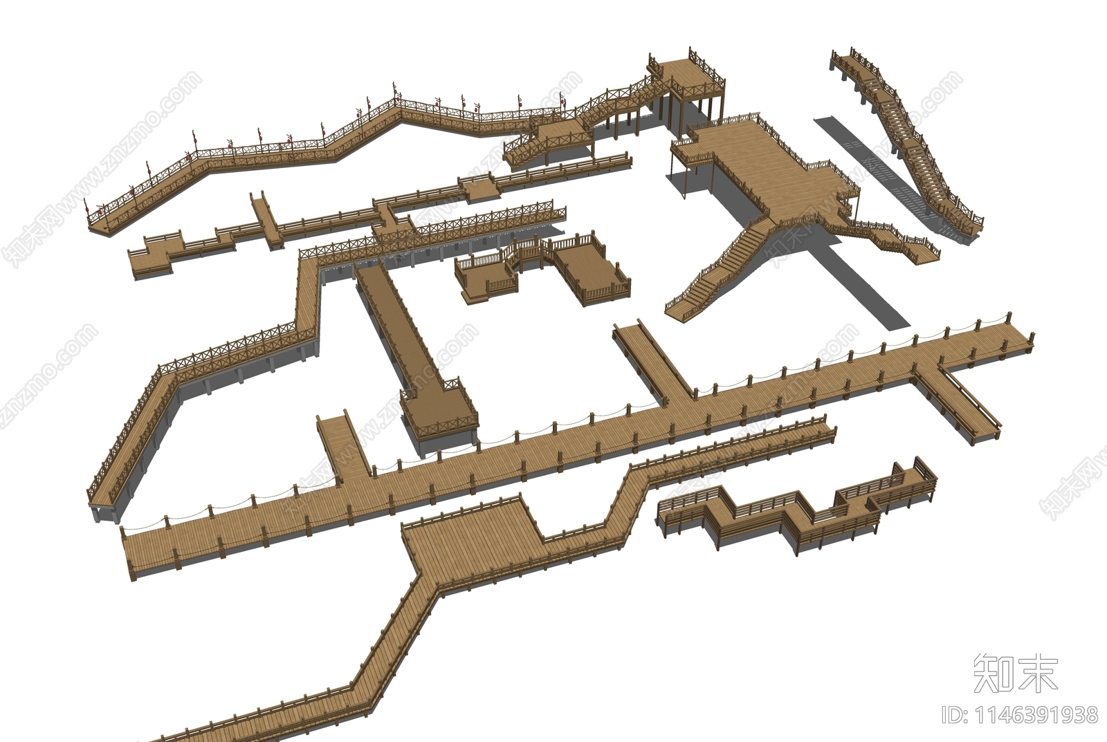 新中式木栈道SU模型下载【ID:1146391938】
