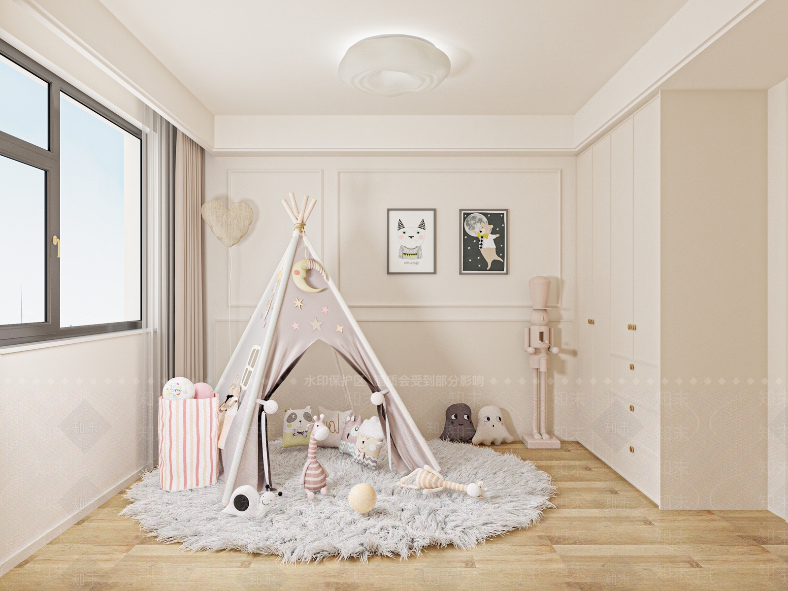 法式奶油儿童玩具房3D模型下载【ID:1146396132】