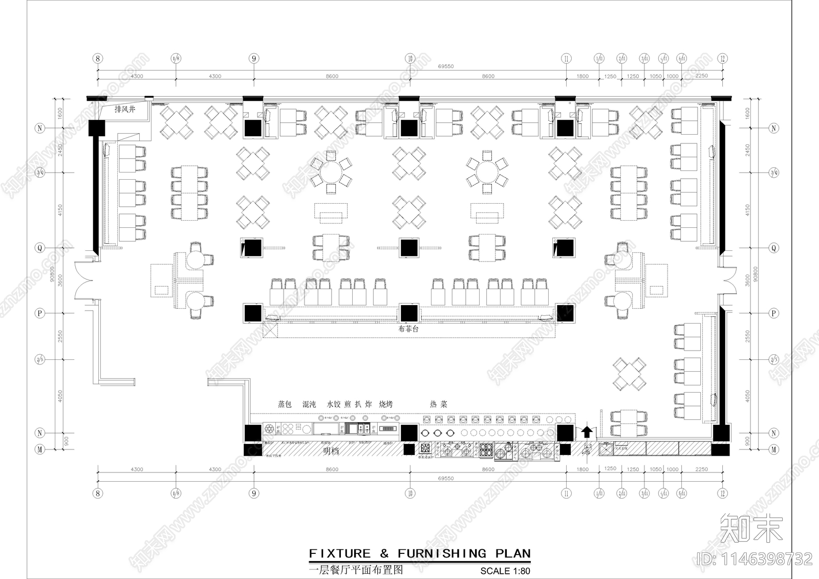 酒店一层婚礼接待室洽谈室室内cad施工图下载【ID:1146398732】